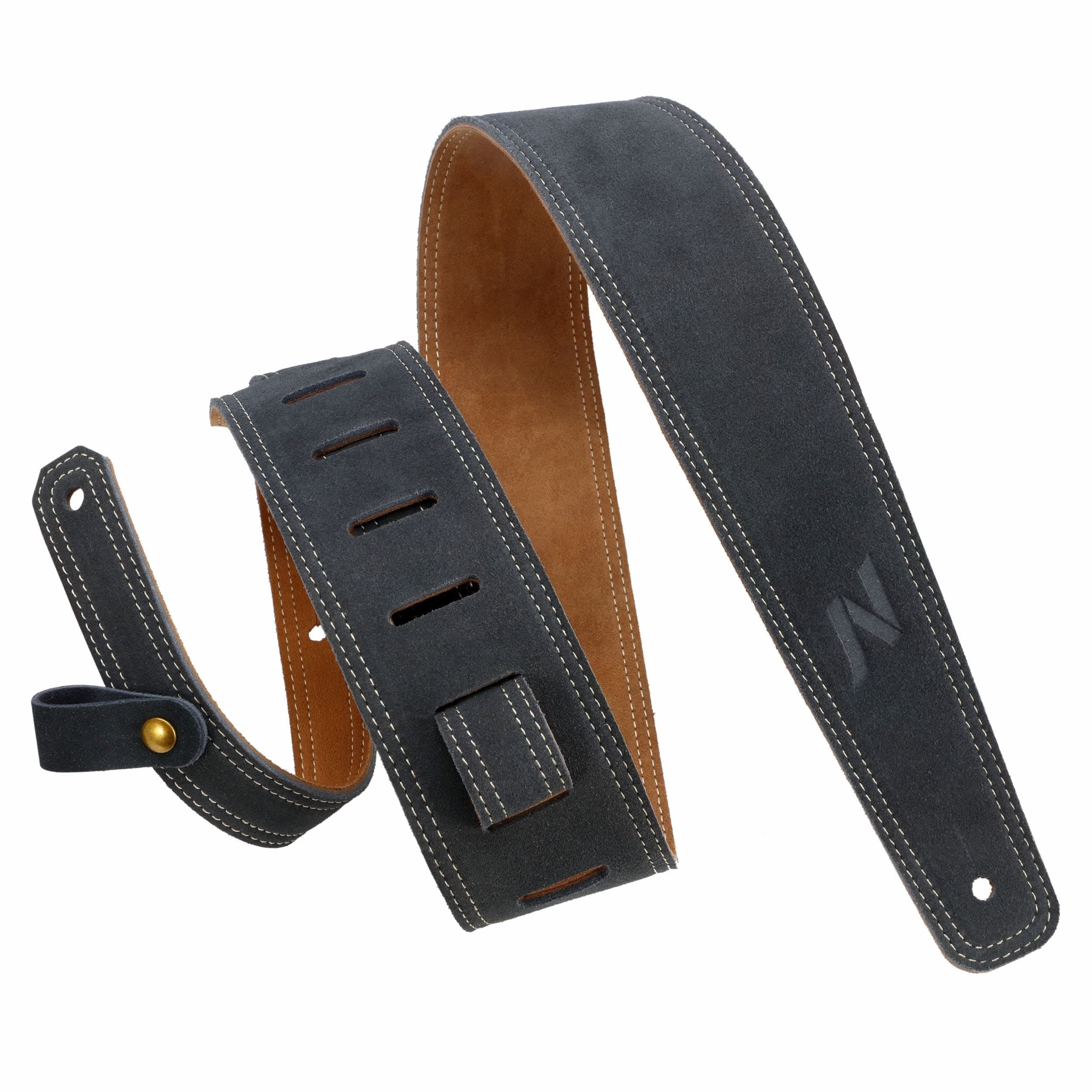 Bavarian Tumbled Leather Guitar Strap - 2.5 Wide, Foam Padding, Cable Storage Loop (Dark Gray)