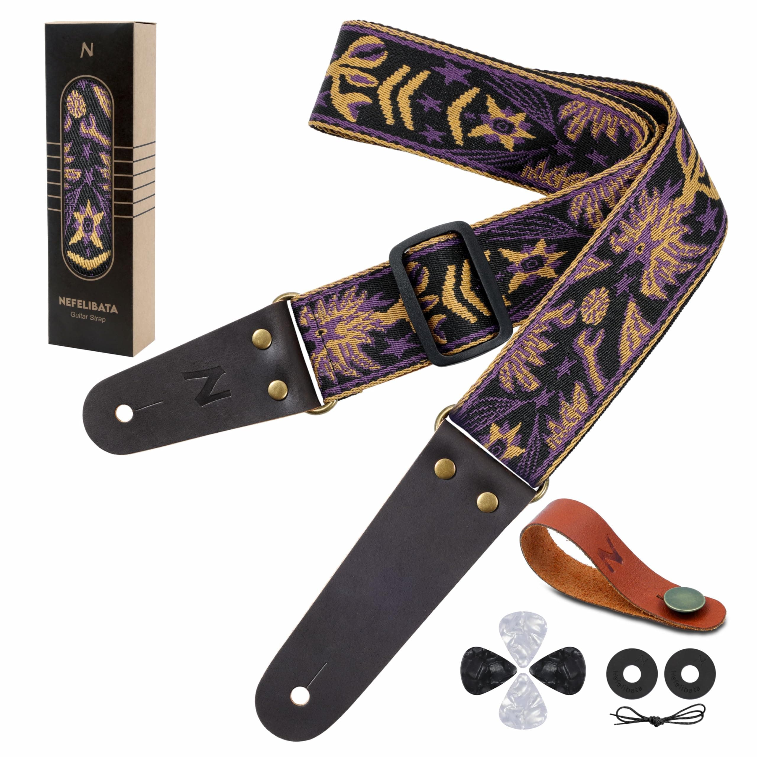 Nefelibata Guitar Strap with Hidden Pocket for Bass, Electric, and Acoustic Guitars