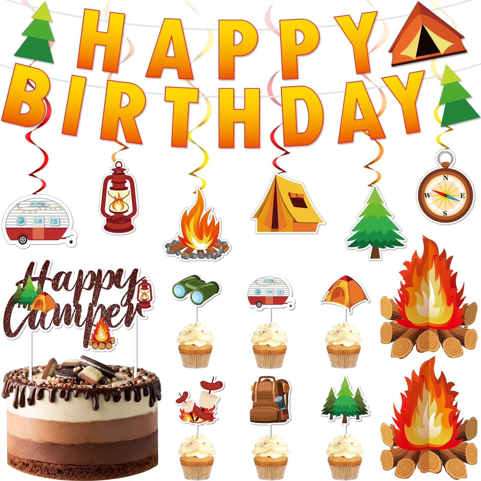 Camping Birthday Party Decorations for Kids: 52 Piece Set