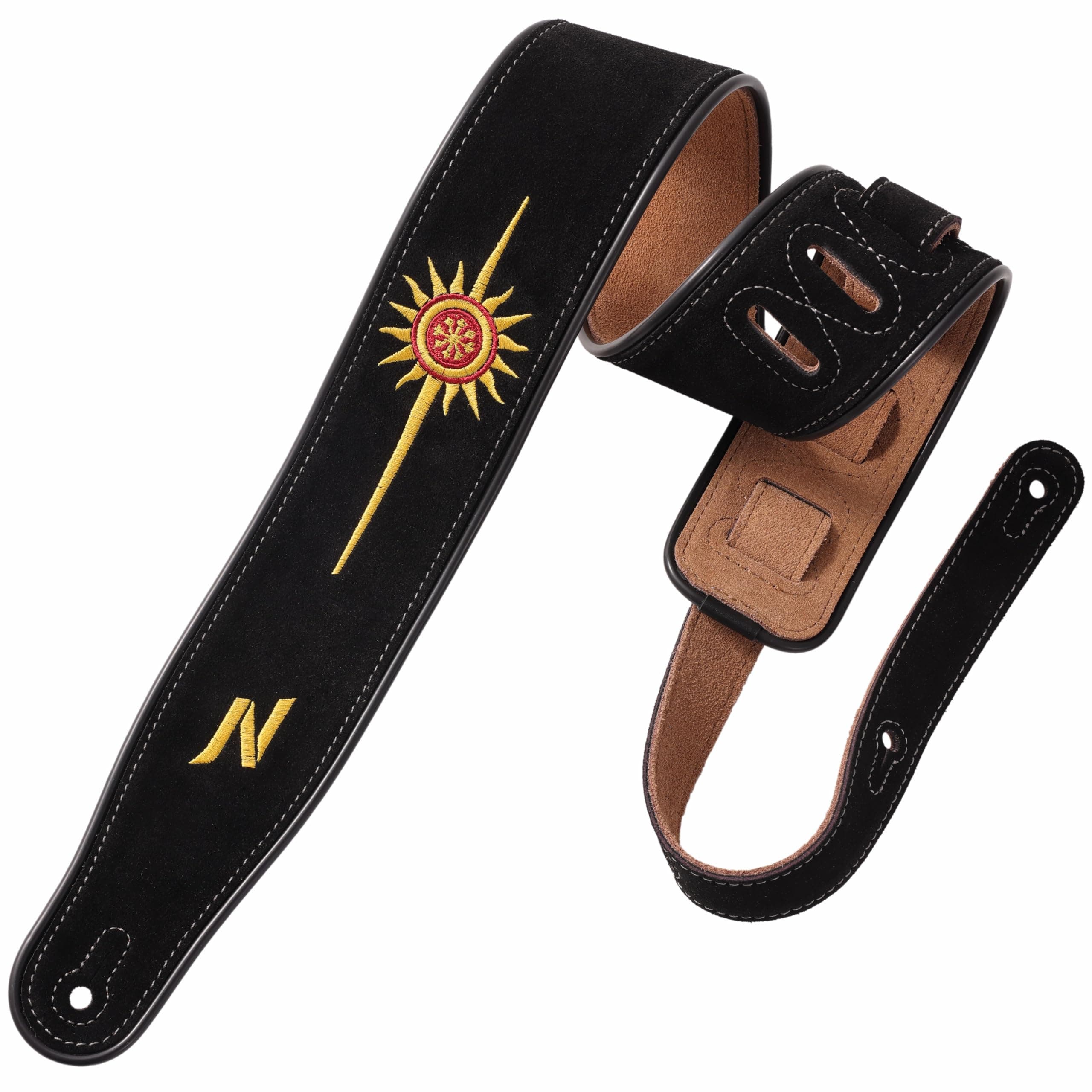 Nefelibata Golden Sun Double Layer Cowhide Guitar Strap, Foam Padded, 2.7" Wide