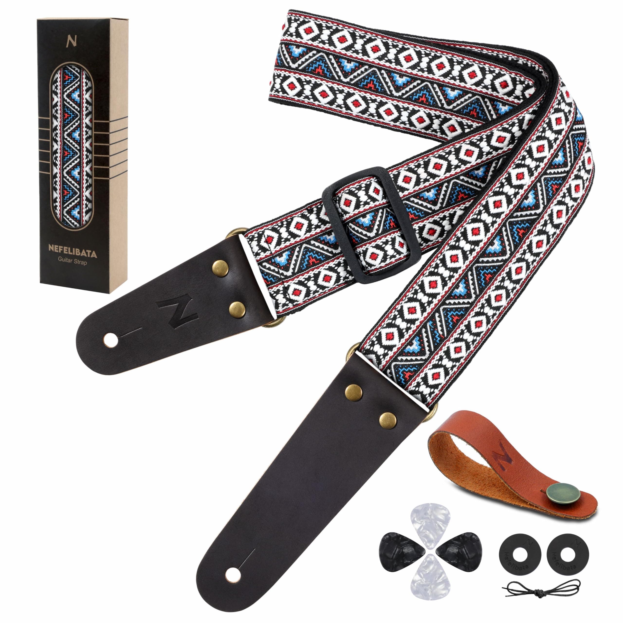 Nefelibata Guitar Strap with Hidden Pocket for Bass, Electric, and Acoustic Guitars