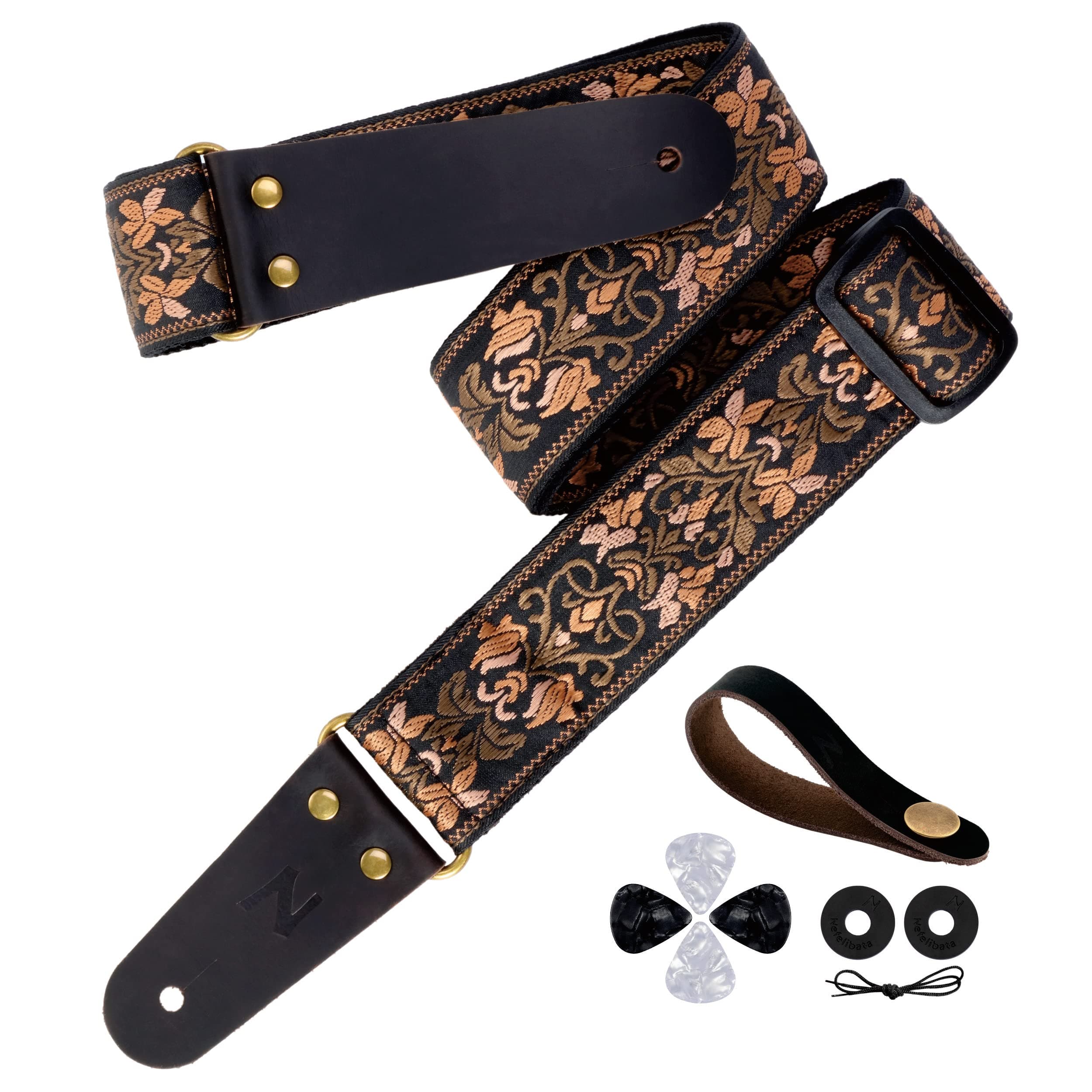 Nefelibata 2 Jacquard Guitar Strap with Leather Ends and Hidden Pocket for Bass, Electric, and Acoustic Guitars