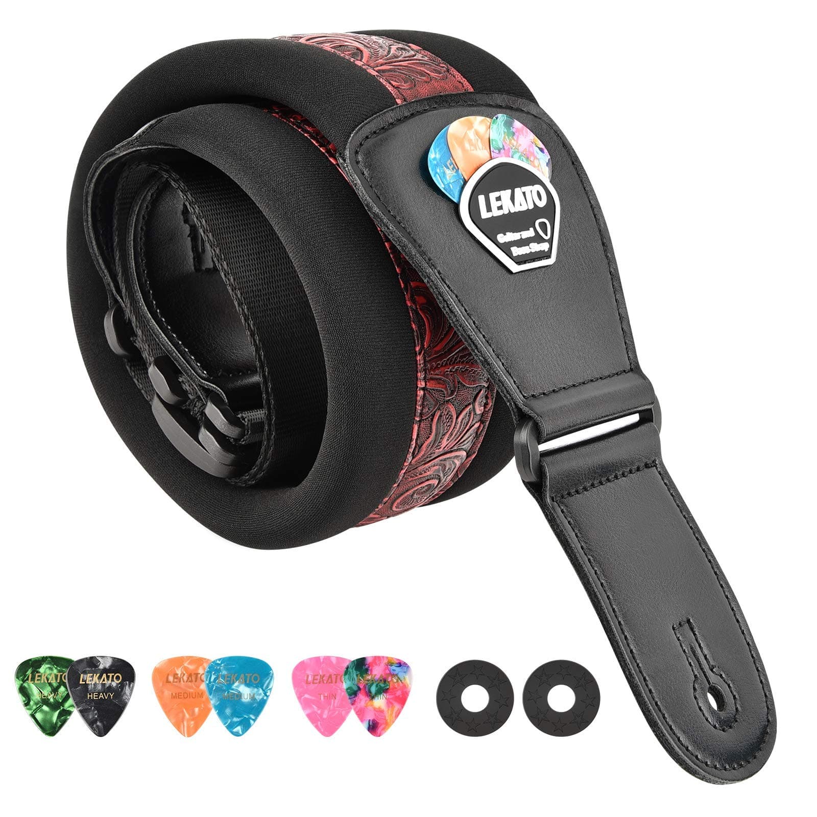 LEKATO Bass Guitar Strap - 3" Wide, Padded Adjust & Pick Holder
