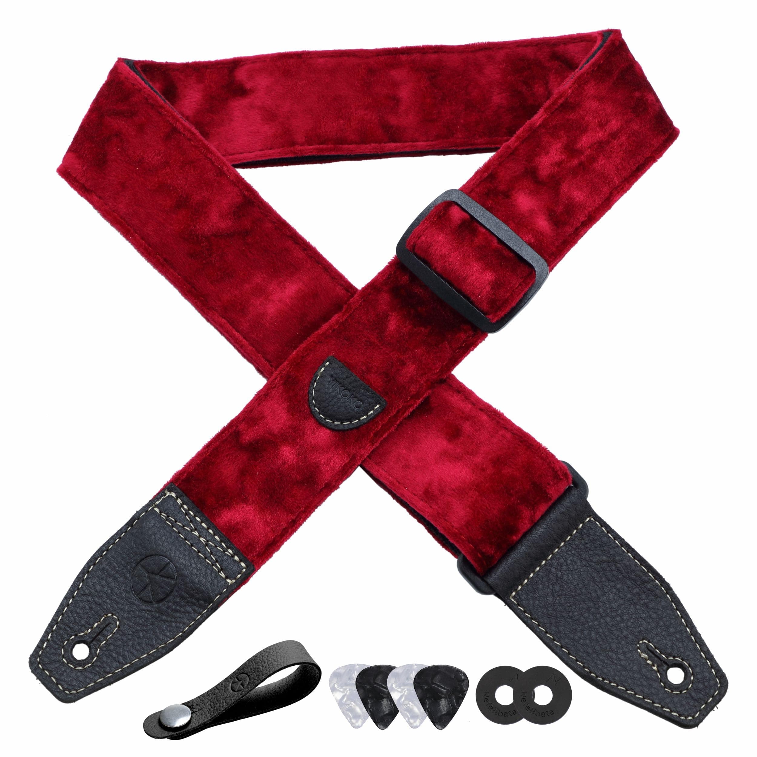 2 Inch Velvet Guitar Strap with Full Grain Leather Ends - Bass, Electric & Acoustic Compatible