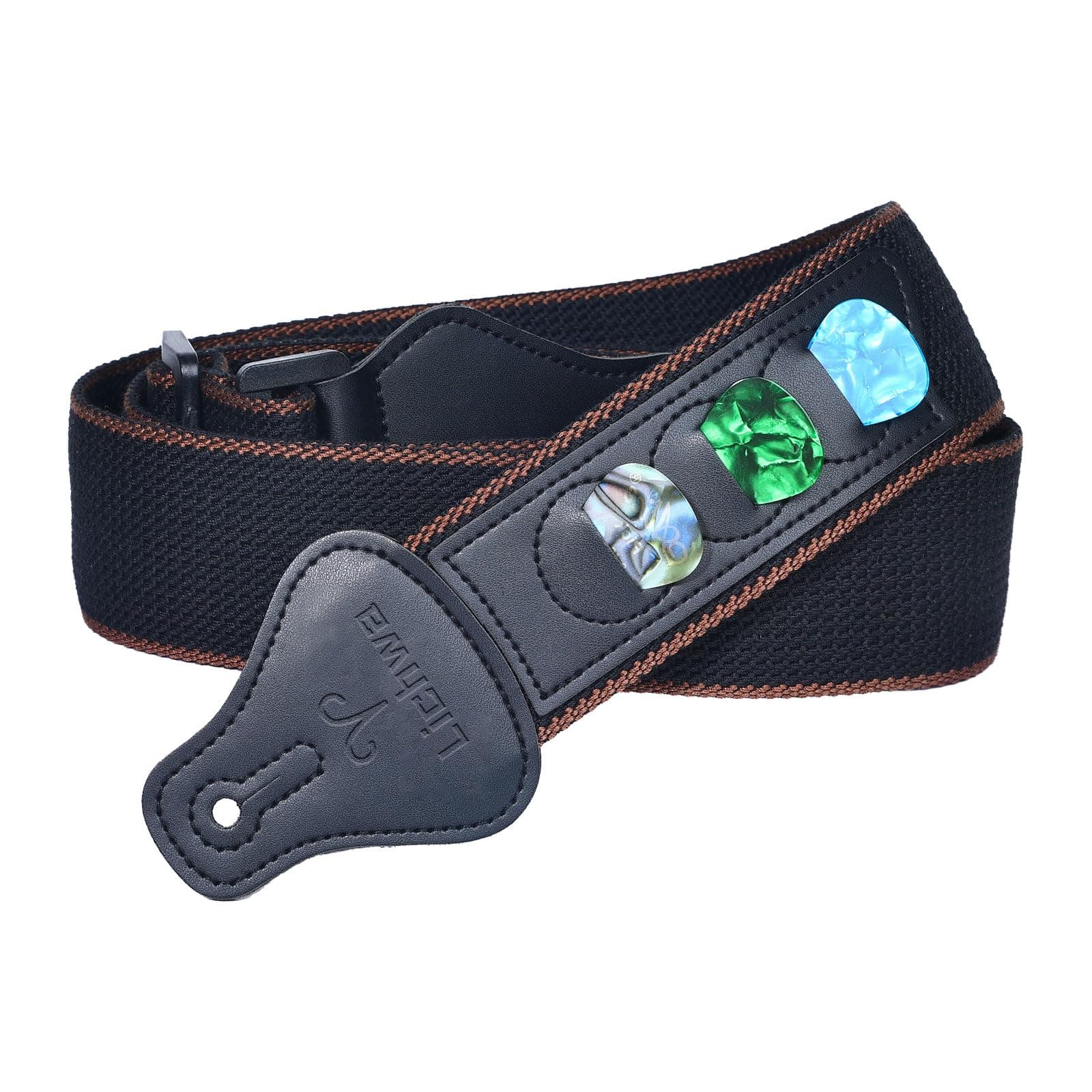 Personalized Dark Black Guitar Strap with Initial and Name Engraving