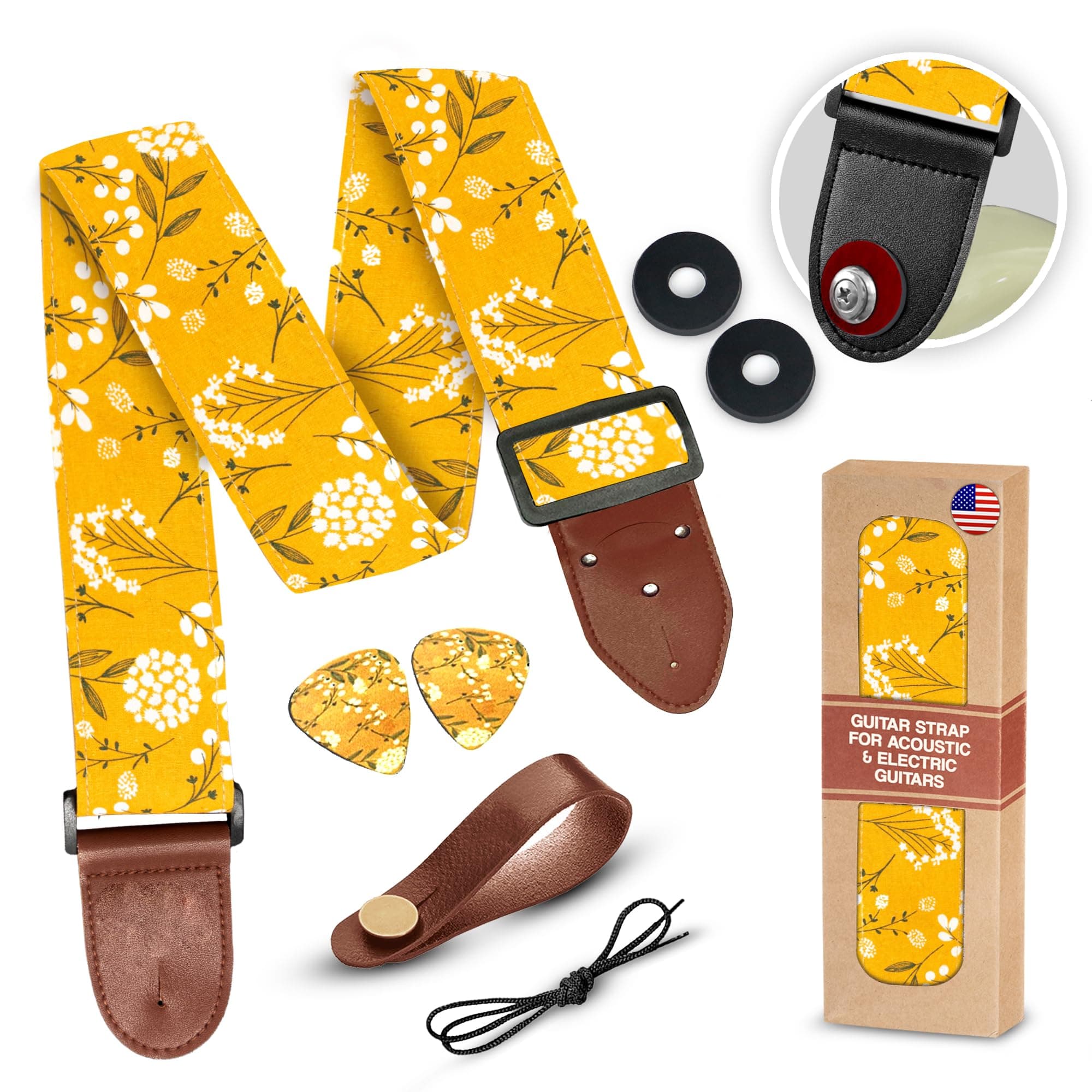Acoustic, Electric & Bass Guitar Strap - Christmas Gift Includes Picks & Locks, Men & Women