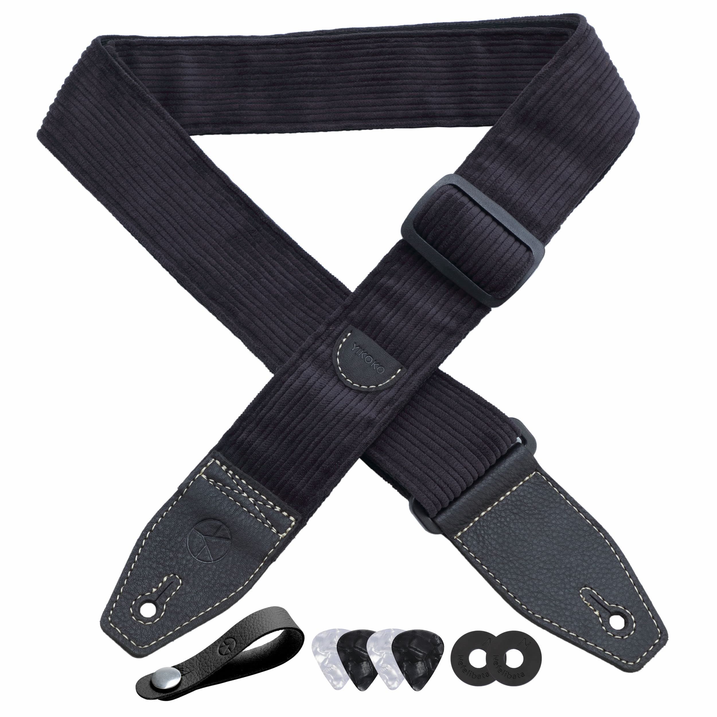 2-Inch Corduroy Guitar Strap with Full Grain Leather Ends,FREE Button & Locks, for Bass & Acoustic/Electric Guitars, Inc