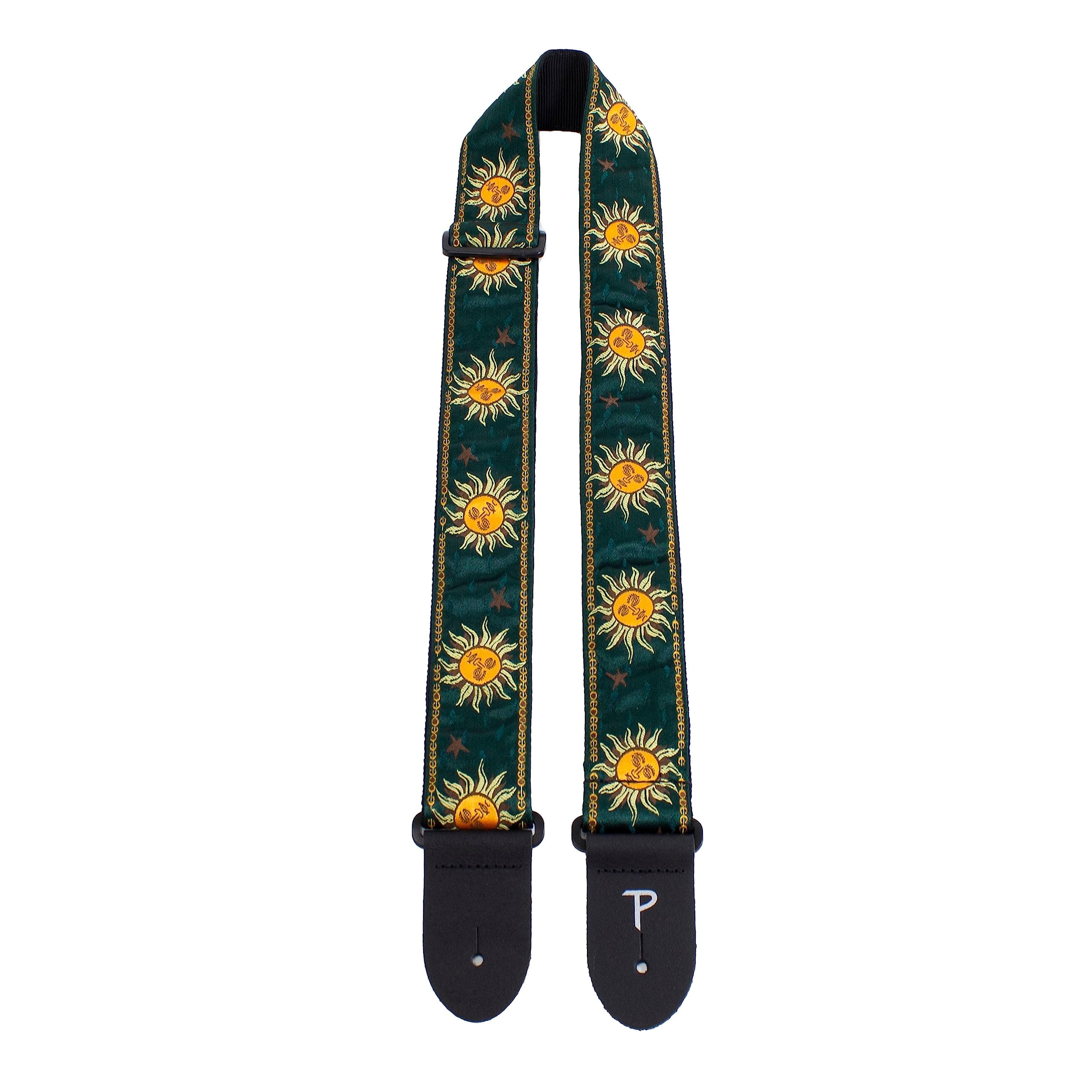 Perri's Emerald Green/Yellow Suns Jacquard Adjustable Guitar Strap 39-58"
