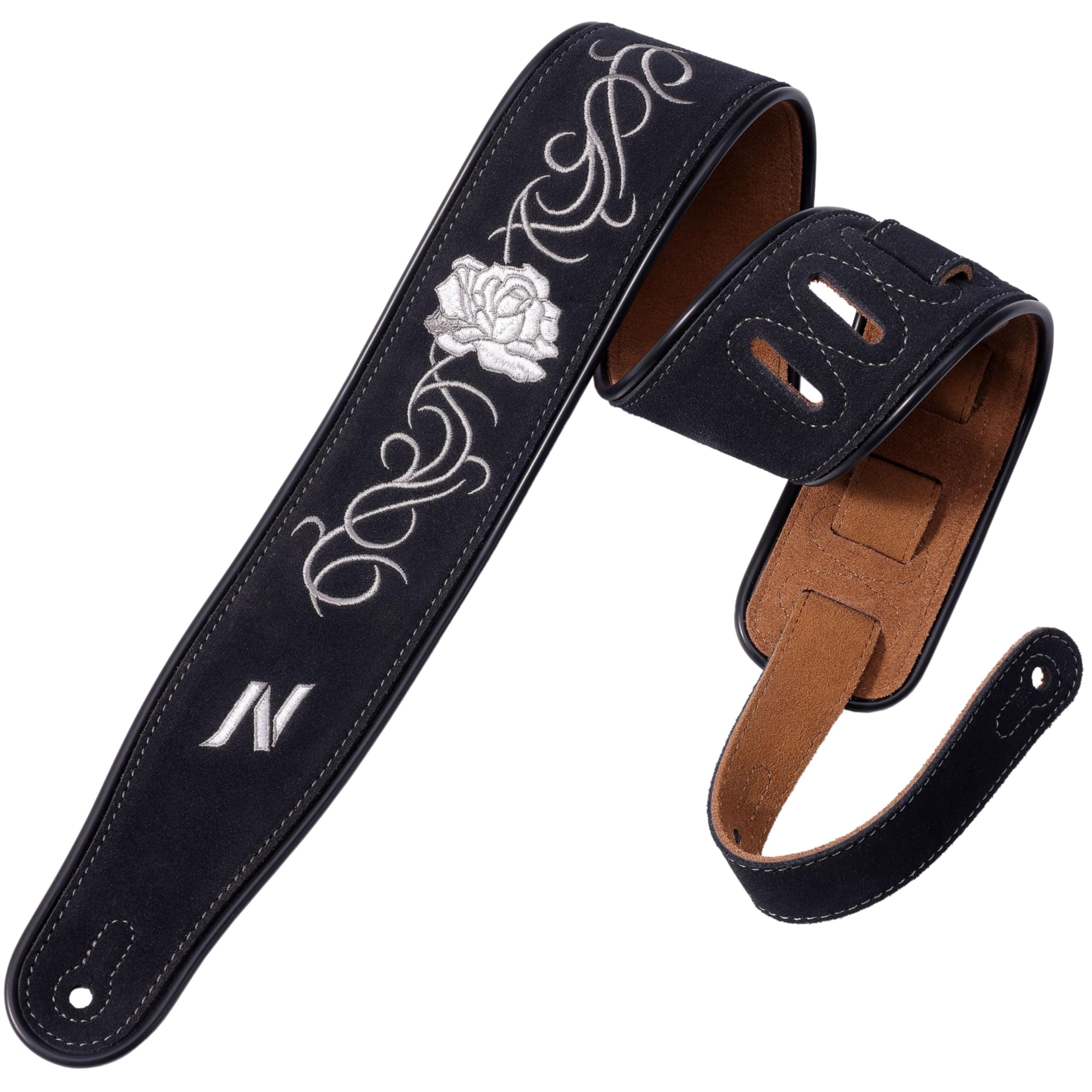Nefelibata Guitar Strap with Vintage Rose Embroidery for Kids and Adults