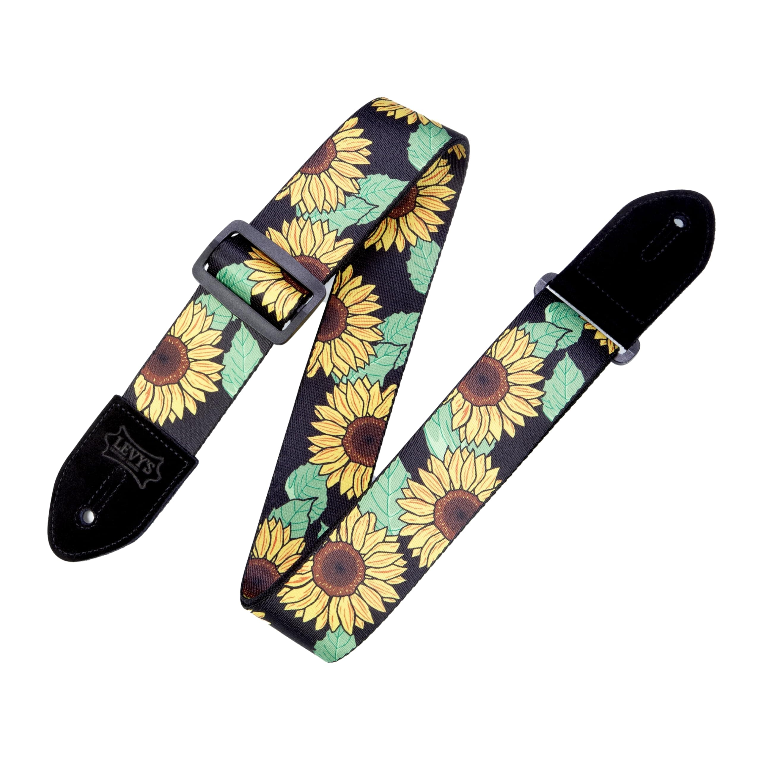 Levy's Leathers Black and Yellow Sunflower Guitar Strap MP2-009