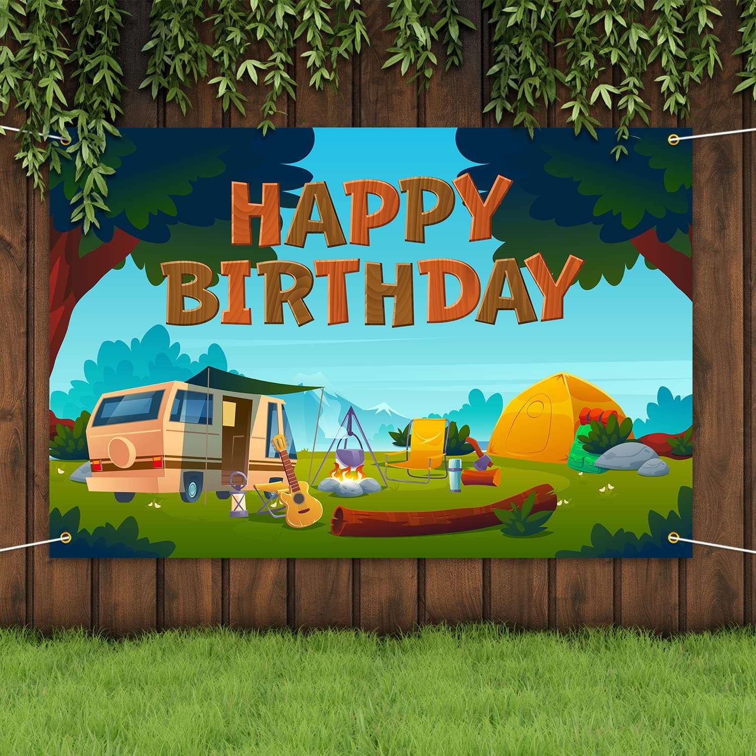 Happy Camper Tent Themed Birthday Backdrop for Photography Party Decor