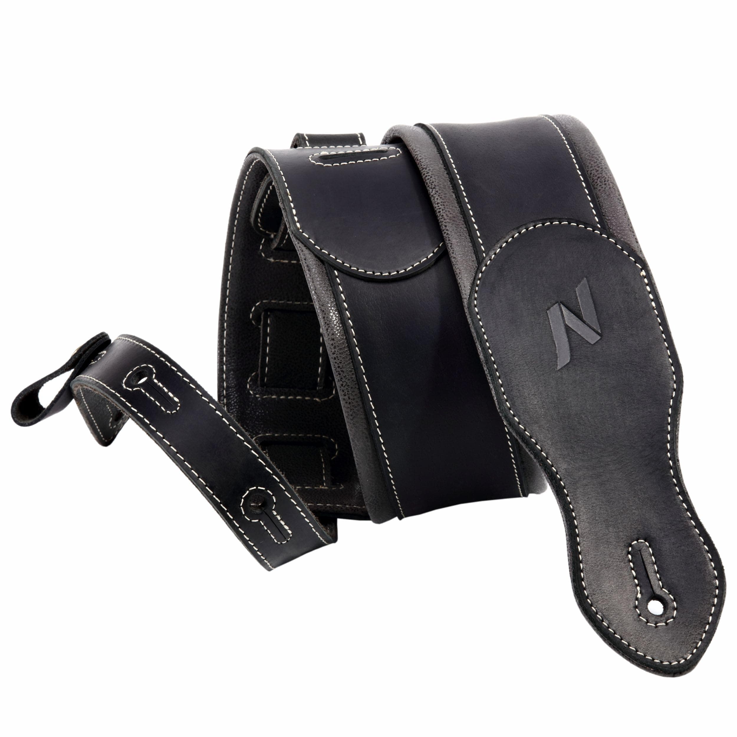 Nefelibata Double-Thick Full-Grain Leather Guitar Strap with Cable Loop (Black)