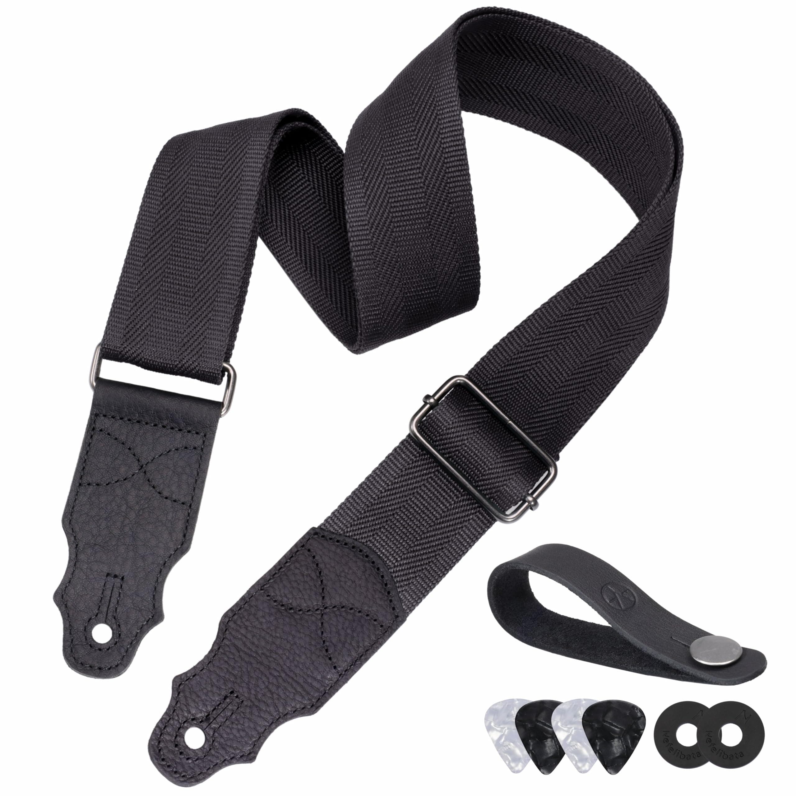 2" Head Layer Cowhide Strap for Acoustic & Bass Electric Guitars with Locks and Picks
