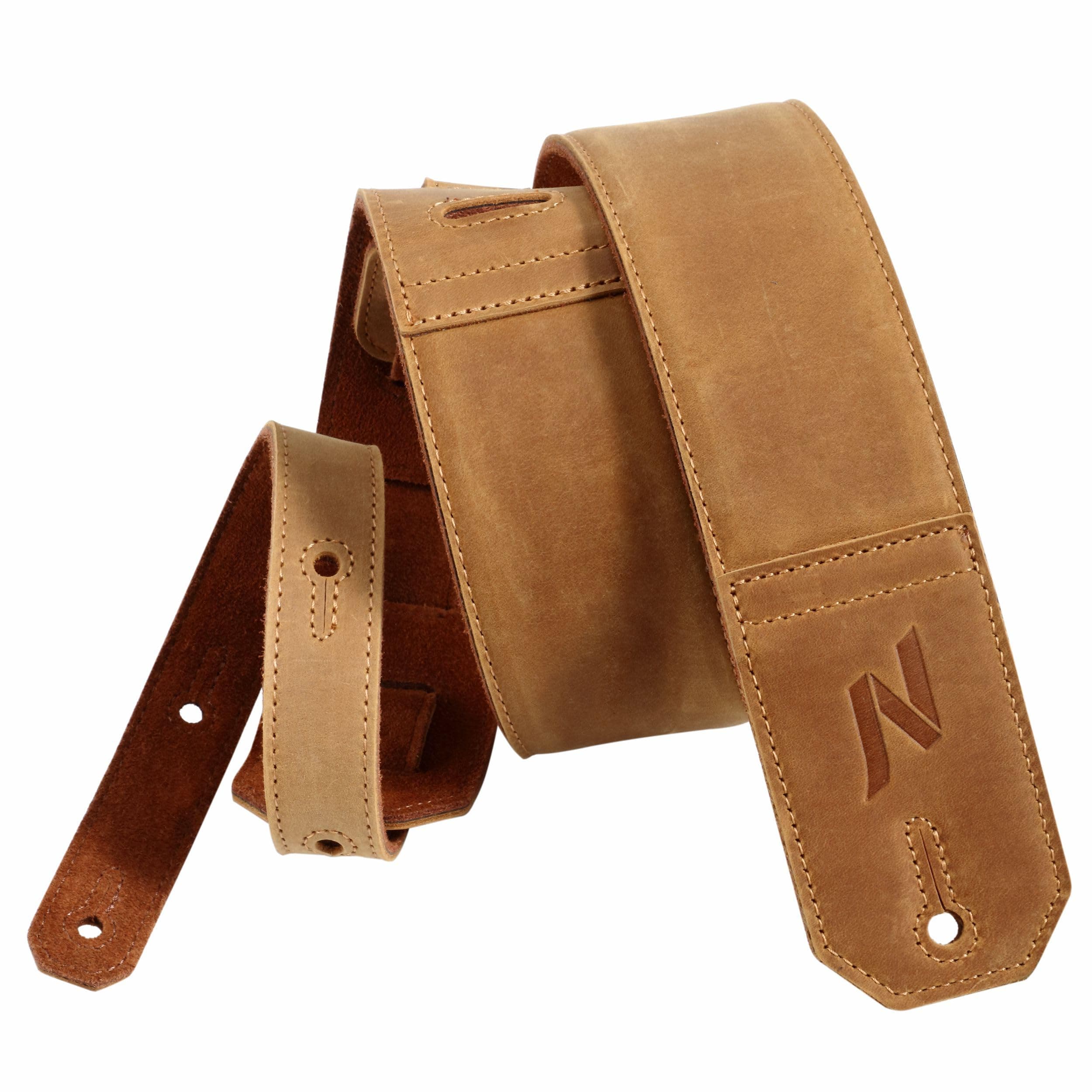 Wide Full Grain Leather Guitar Strap for Bass, Electric, and Acoustic Guitars (Yellow)
