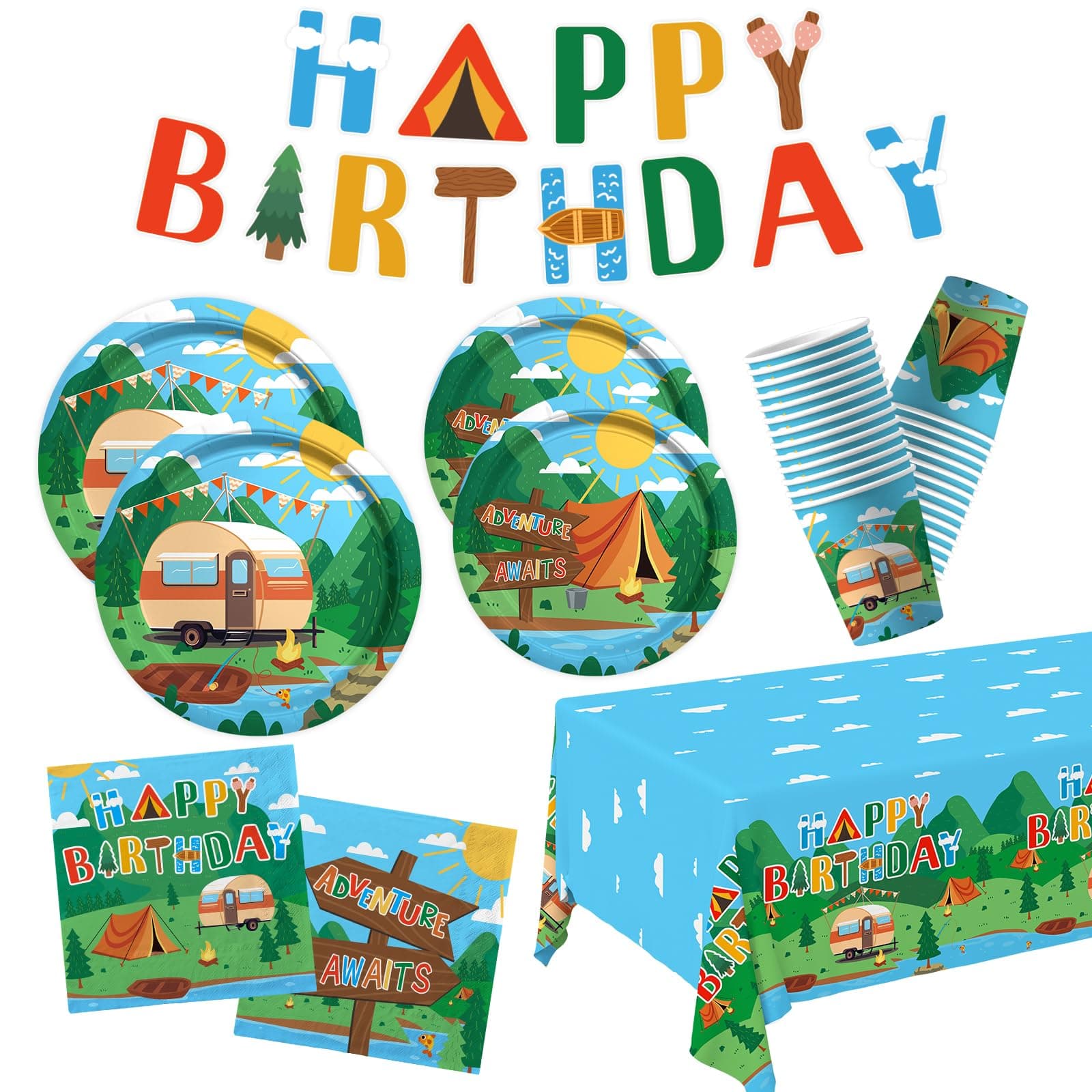 Camping Party Decorations Set - Serves 25 - 1st Birthday & Wedding Parties