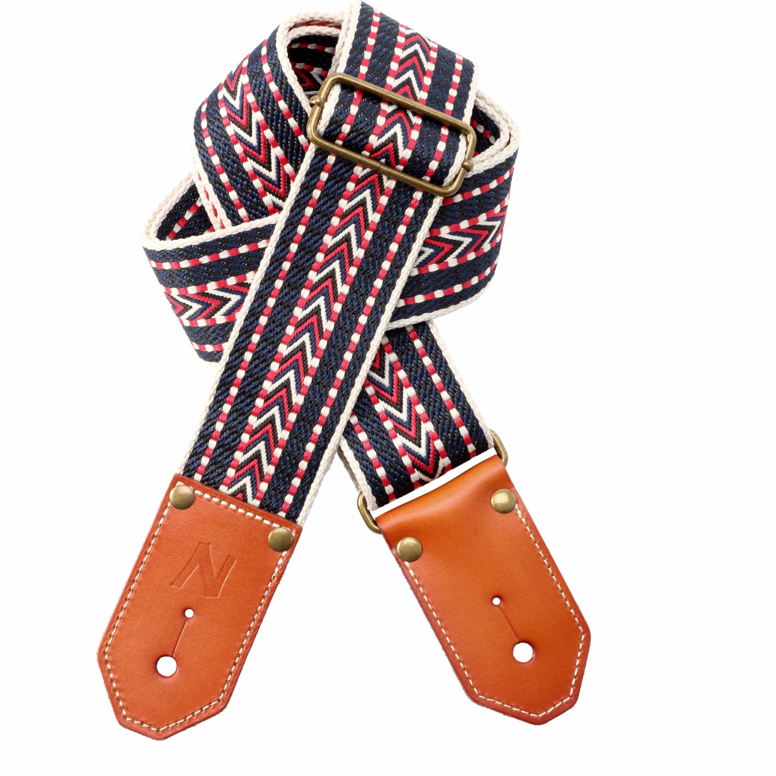 Cool Woven Guitar Strap-Cotton Guitar Straps with Leather Ends for Acoustic, Bass, Electric
