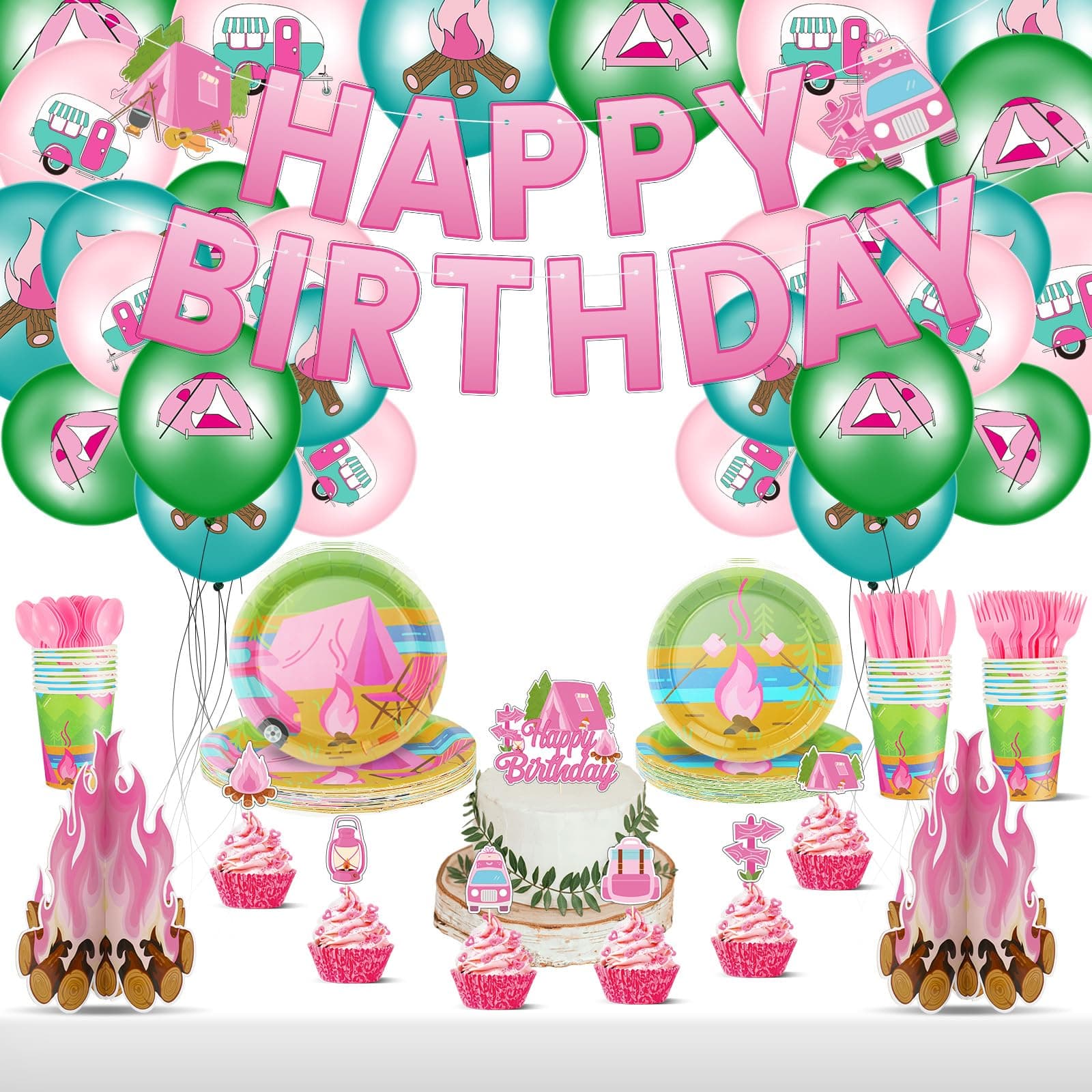 154 Pcs Camping Girl Party Decor Set