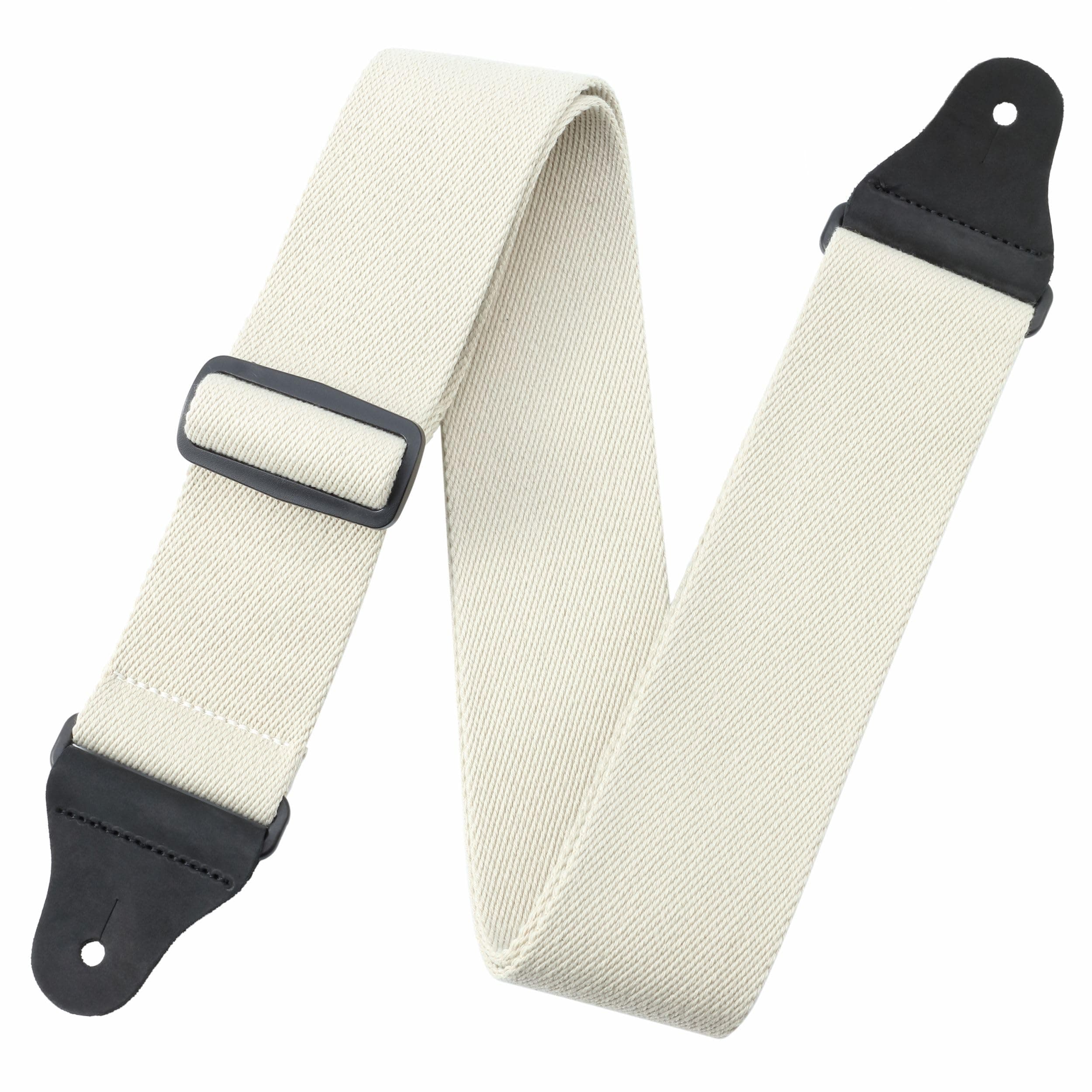 Thickened Cotton Guitar Strap with Leather Ends for Bass, Electric & Acoustic - Milk White