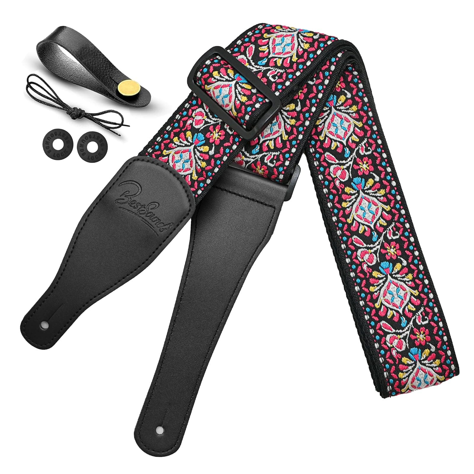 Jacquard Embroidered Guitar Strap with Leather Ends