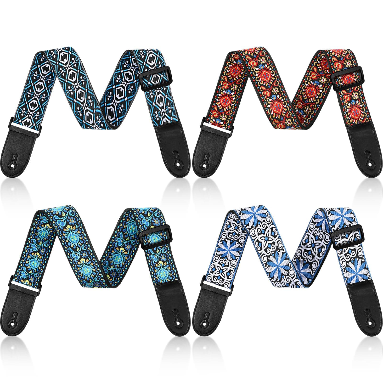 Adjustable 4-Piece Electric & Bass Guitar Strap Belt, Cotton
