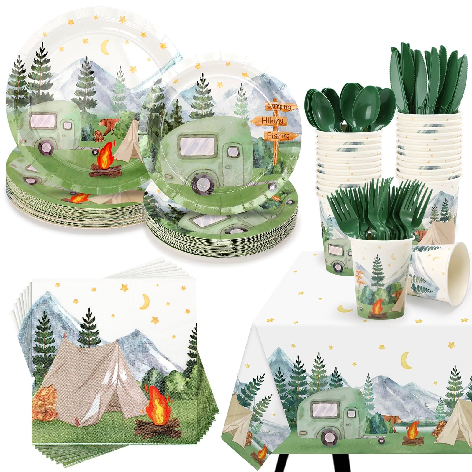 20-Person Camping Party Tableware Set for Kids Forest Adventure Theme