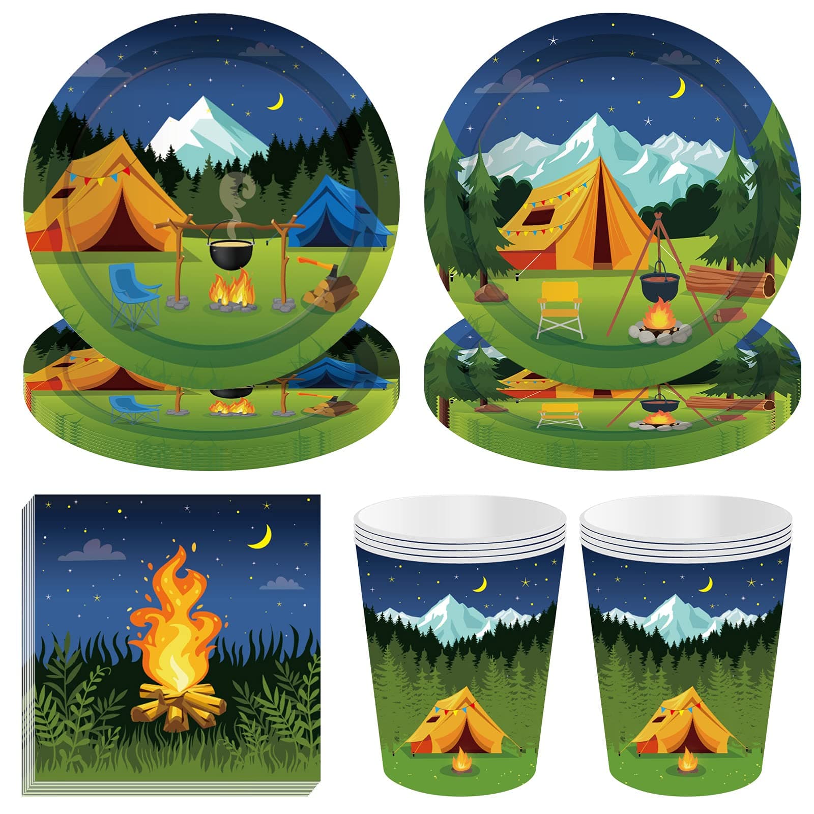 44PCS Happy Camper Theme Party Supplies Set