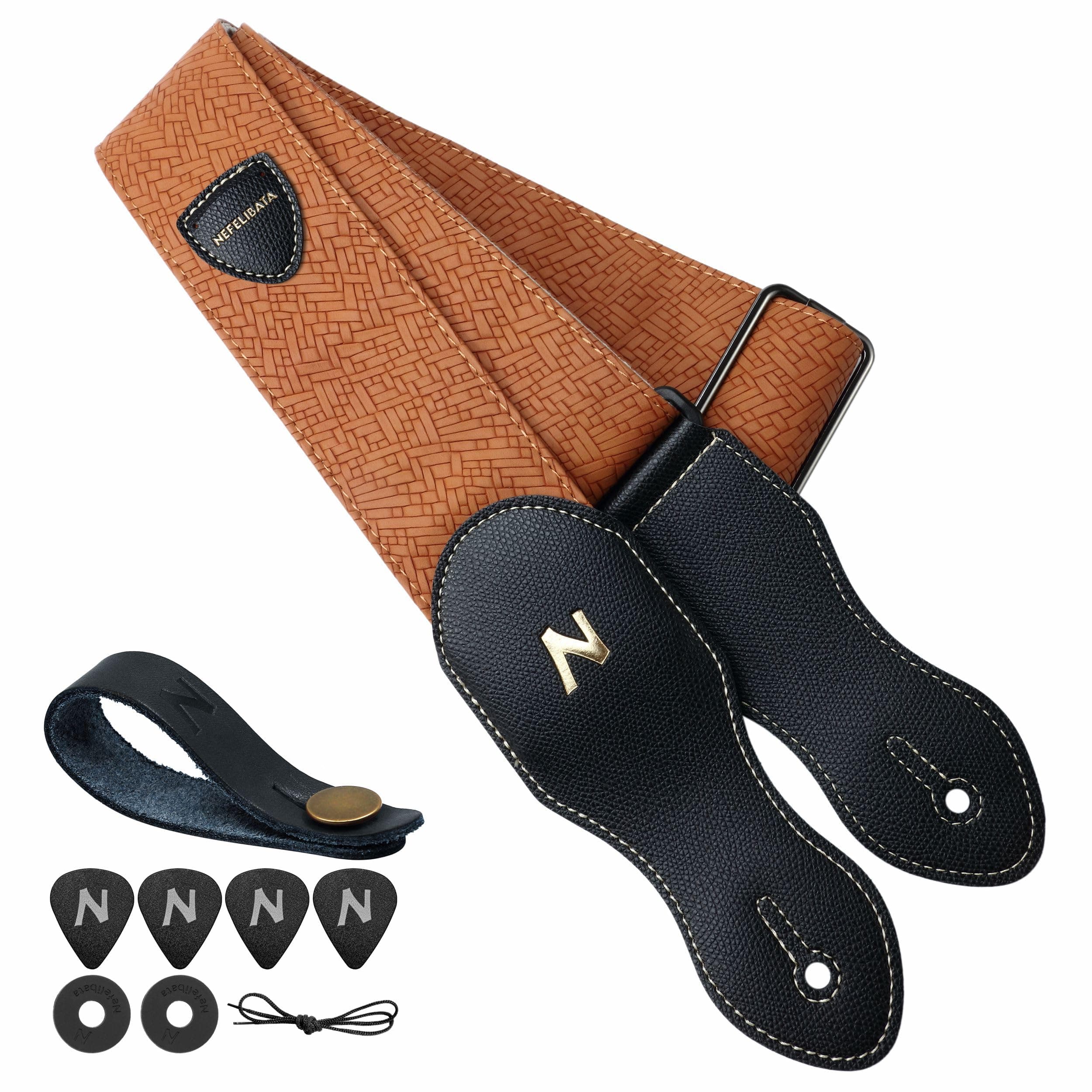 Nefelibata Guitar Strap with Pick Pocket and Leather Ends