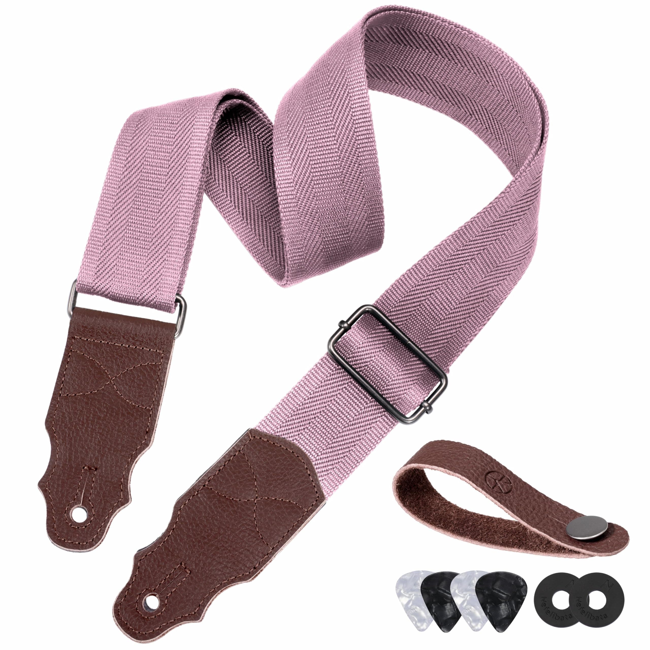 Head Layer Cowhide Leather Guitar Strap, 2-Inch Wide, 2 Locks, 4 Picks