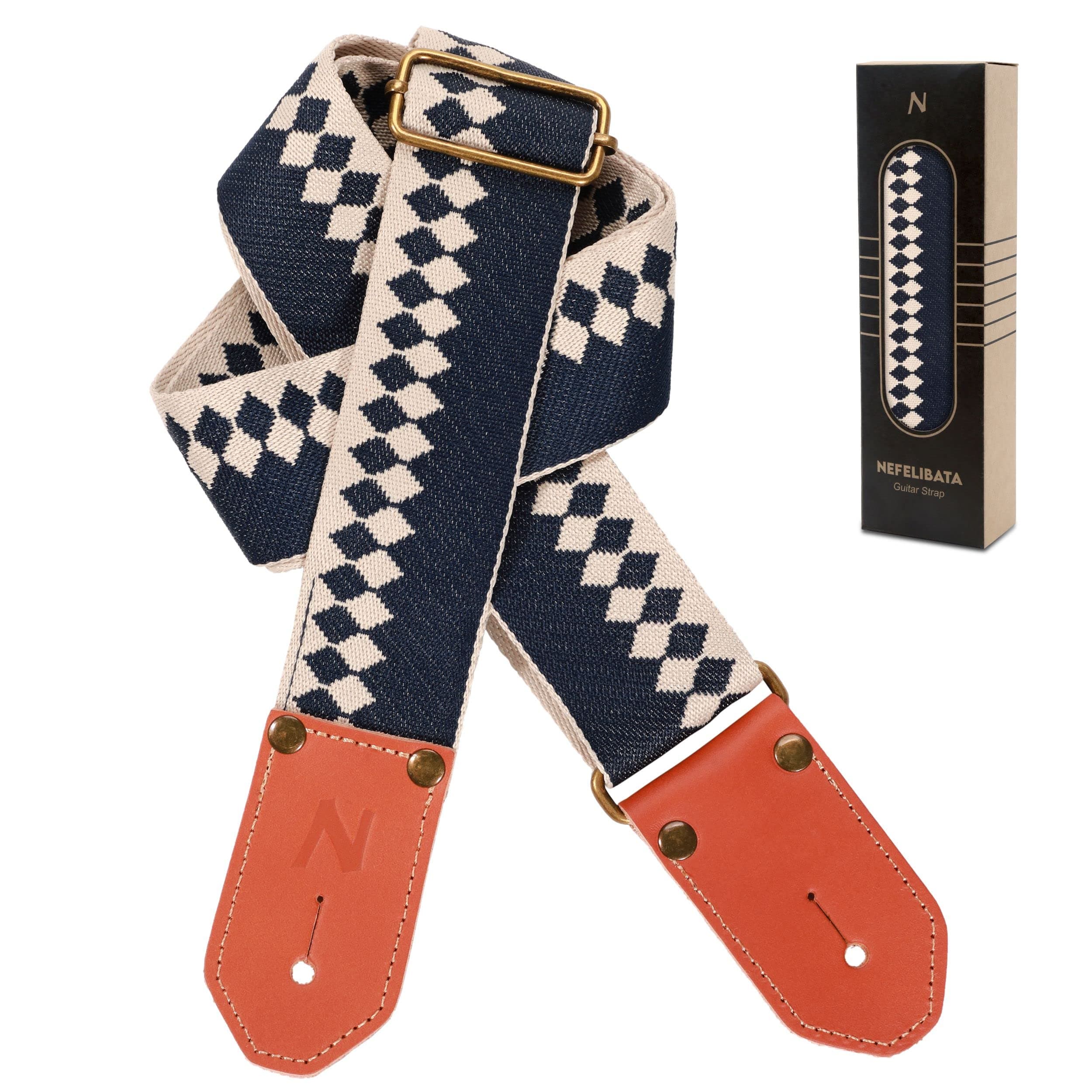 Nefelibata Cool Woven Guitar Strap - Diamond Blue Leather Ends