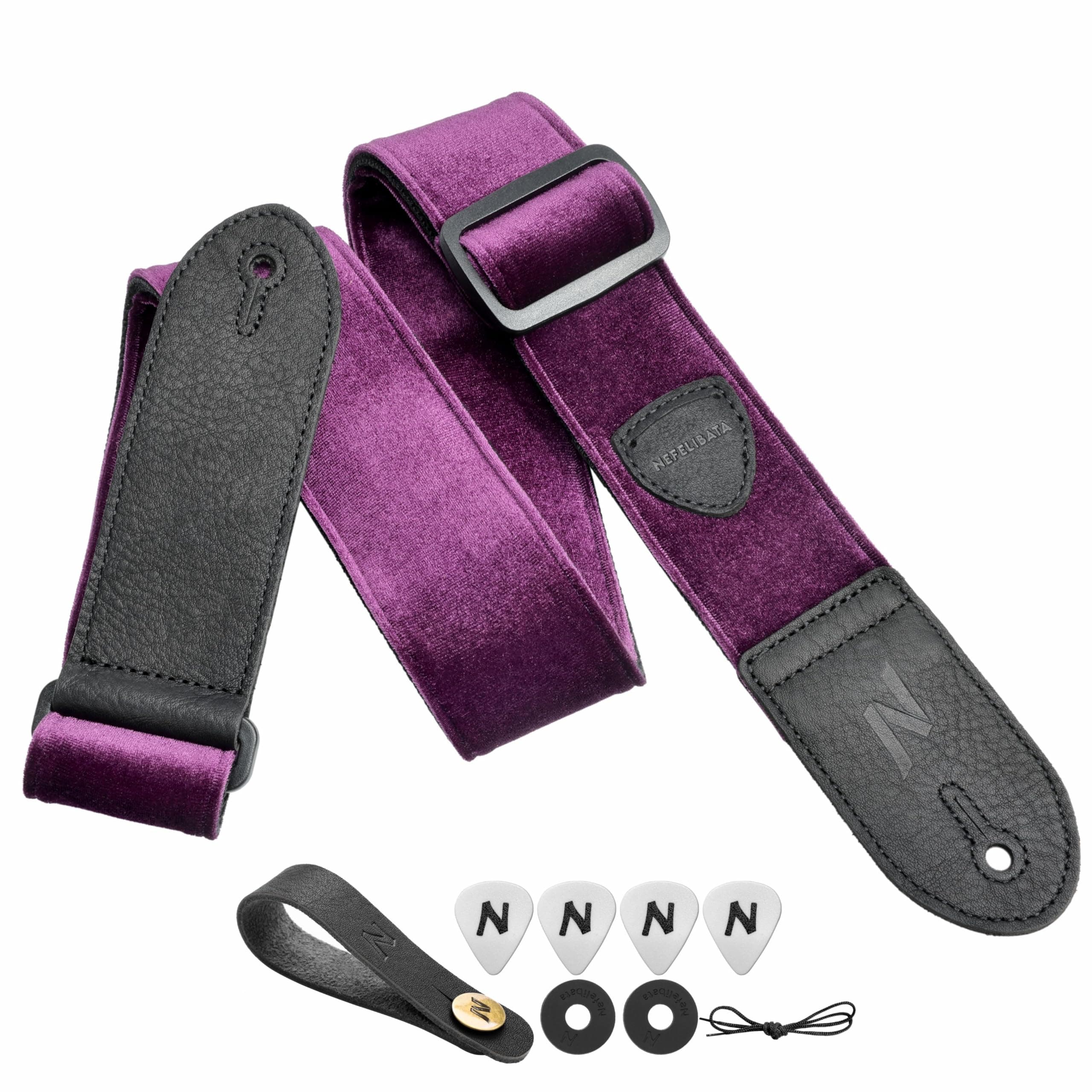 Nefelibata Guitar Strap with Free Bonus Gifts, for Bass, Electric, & Acoustic Guitars (Vintage Charming Purple)