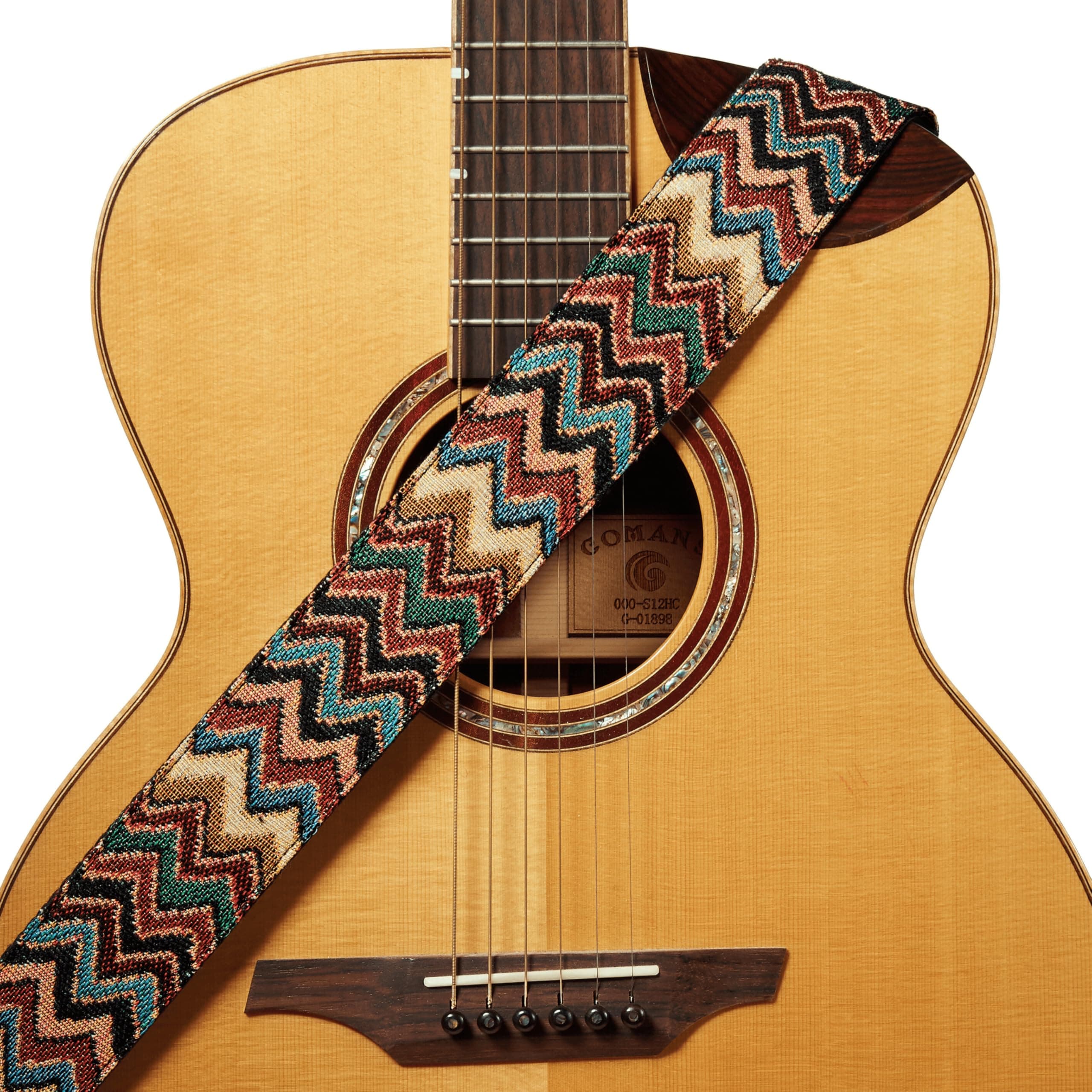 Colorful Chevron Guitar Strap for Acoustic, Electric, and Bass Guitars - With Strap Blocks and Headstock Tie
