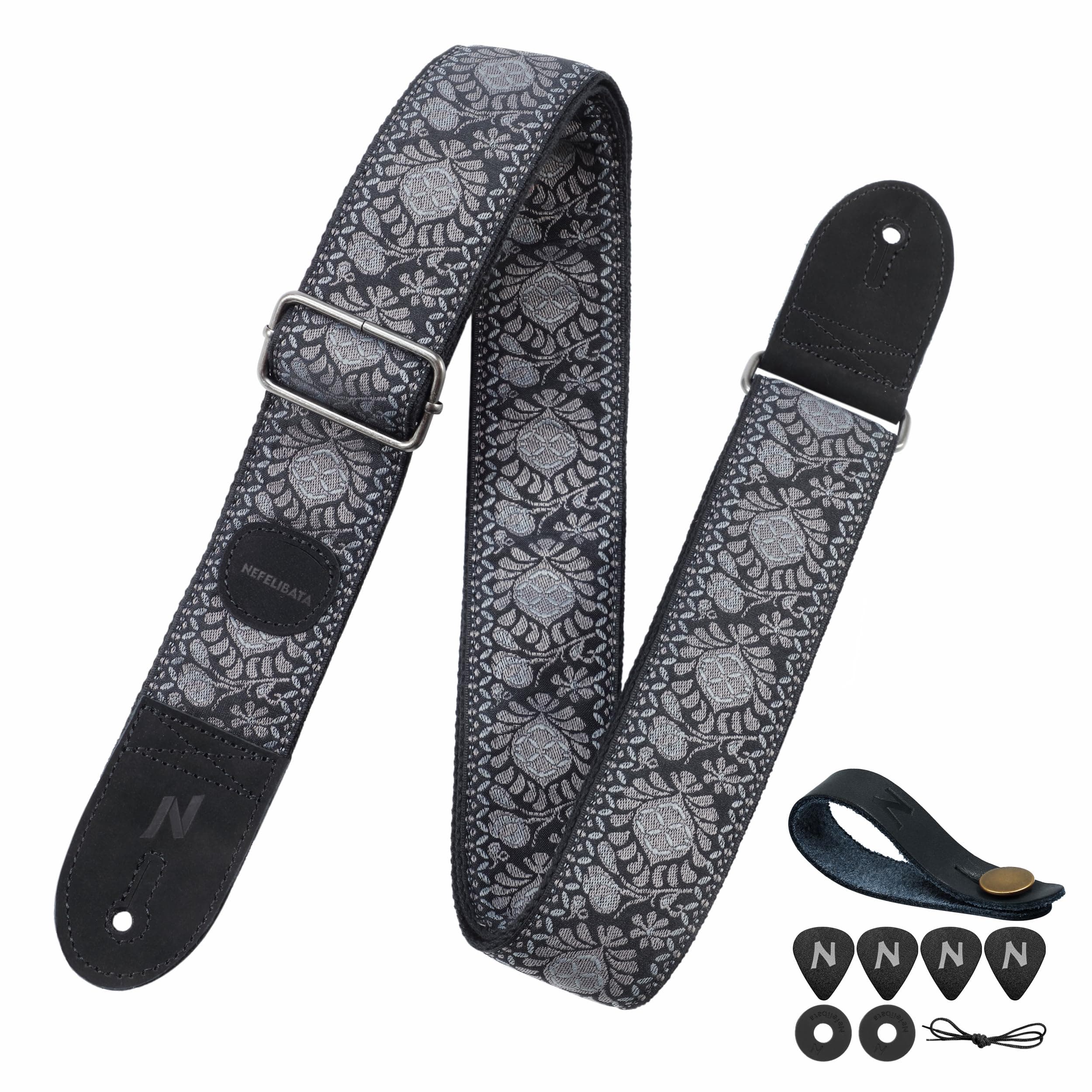 Nefelibata Guitar Strap with Pick Pocket for Bass, Electric, and Acoustic Guitars