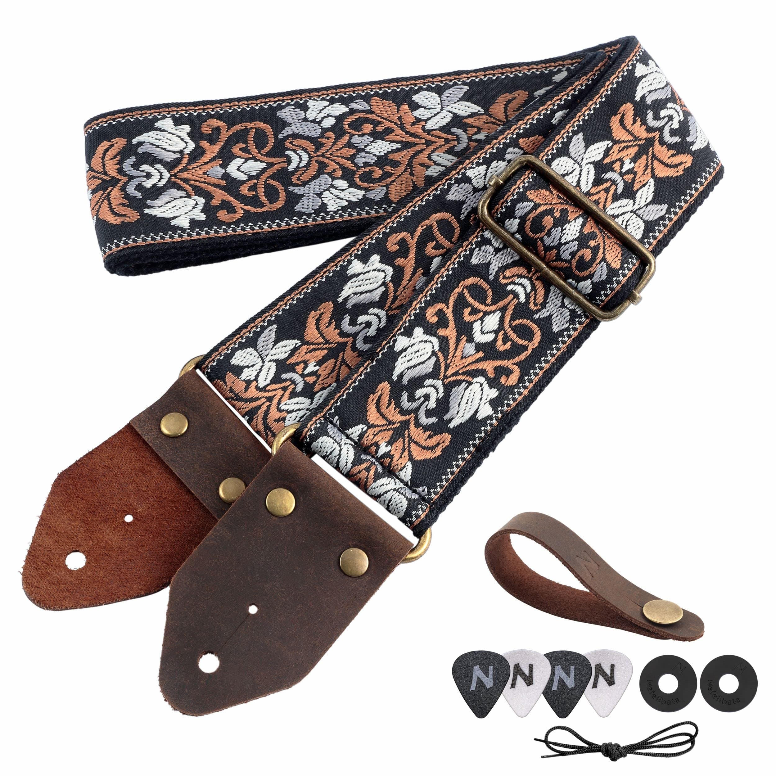 Nefelibata Guitar Strap with Crazy Horse Leather Ends for Bass, Electric & Acoustic