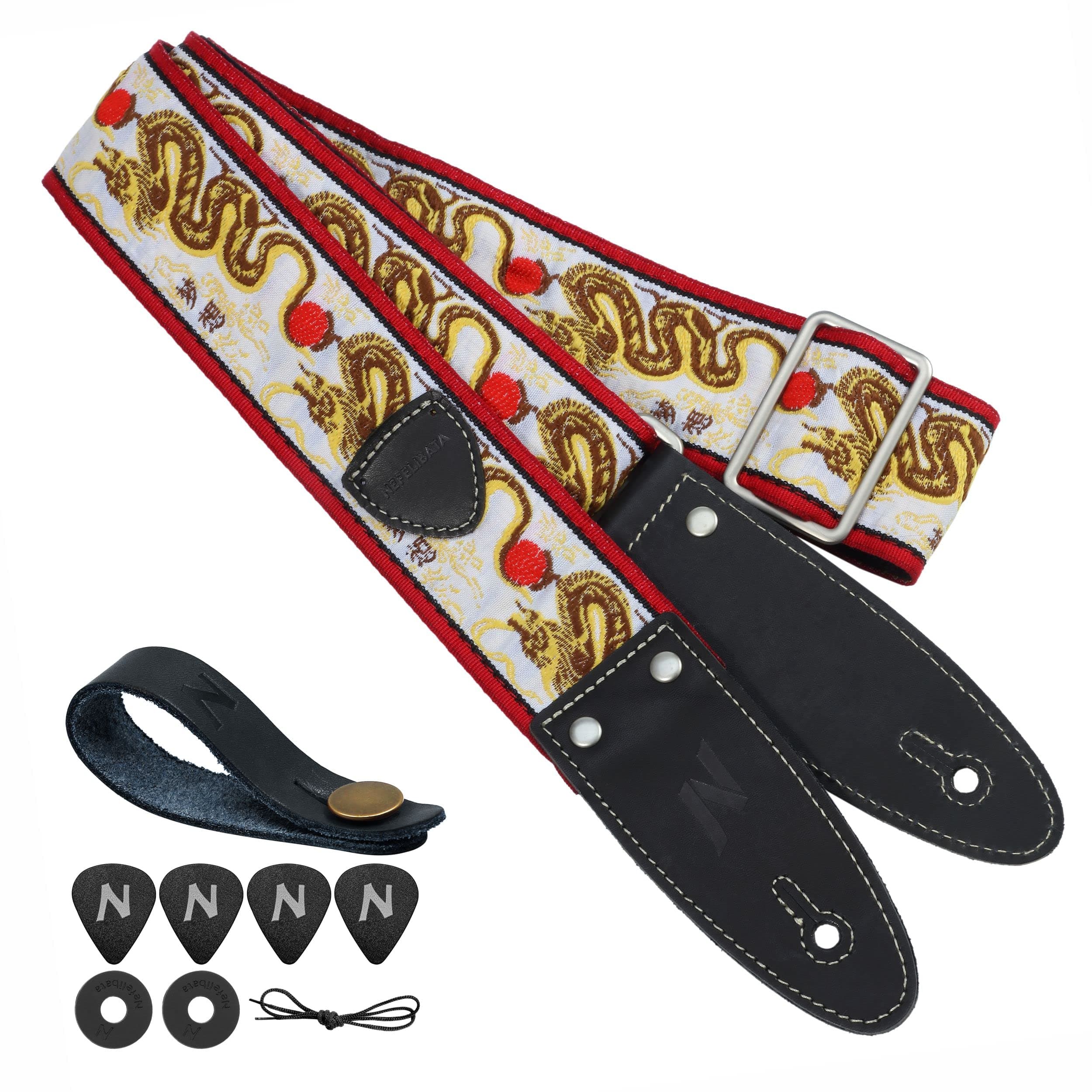 Golden Dragon Embroidered Guitar Strap