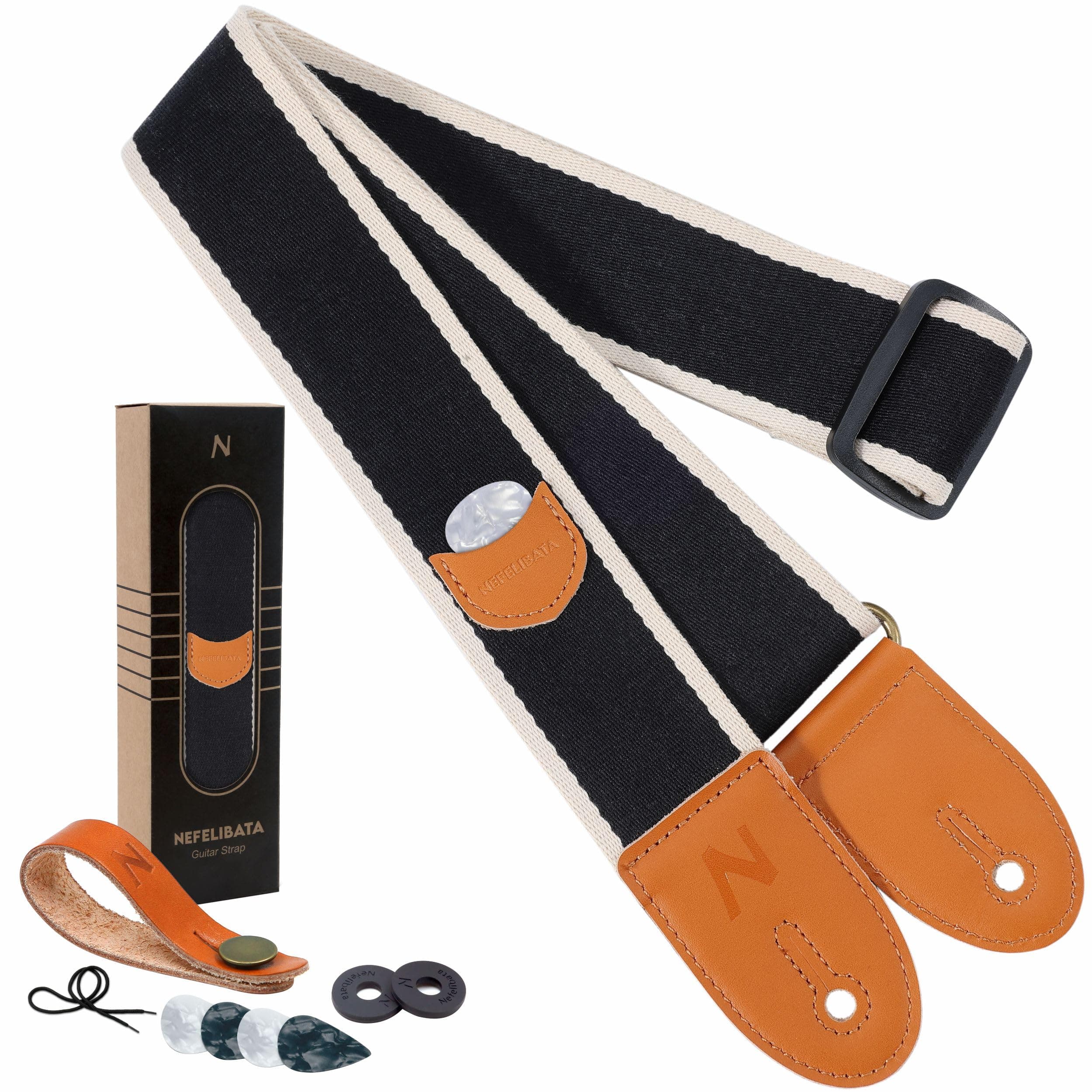 Nefelibata Guitar Strap with Pick Pocket, Free Button, Locks, Picks