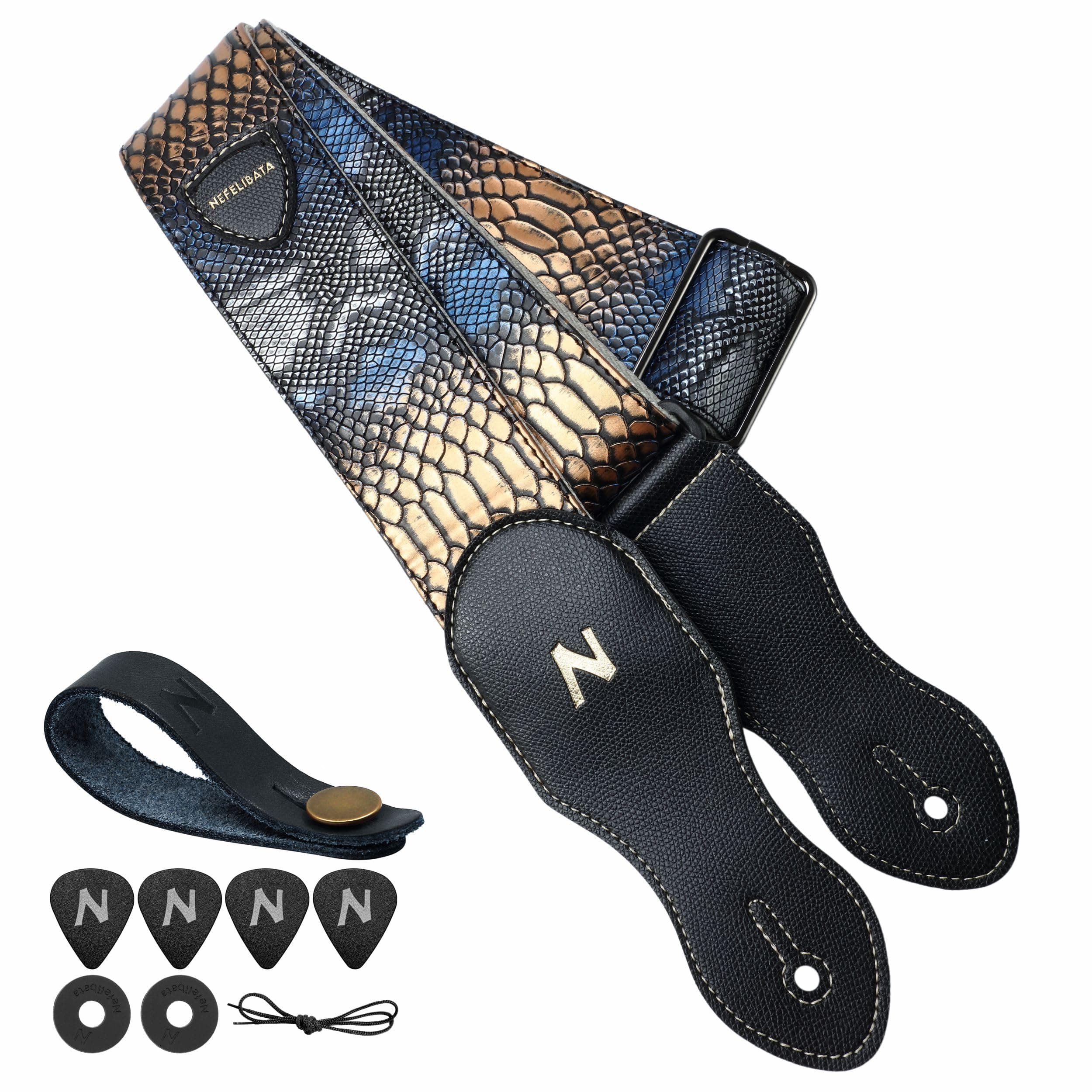 Vintage Leather Guitar Strap with Pick Pocket