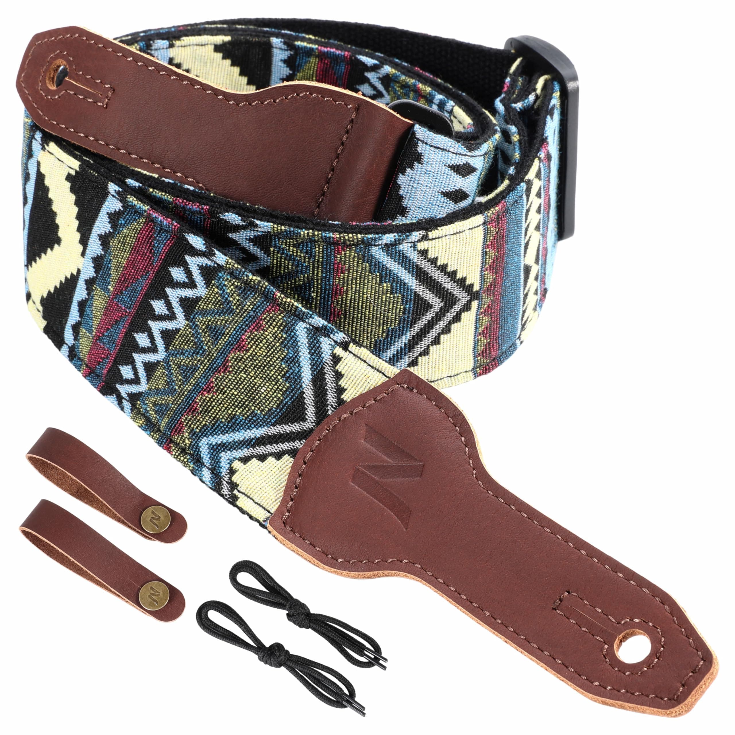 Bohemian Quadrilateral Guitar Strap with Headstock Rope and Leather Headband
