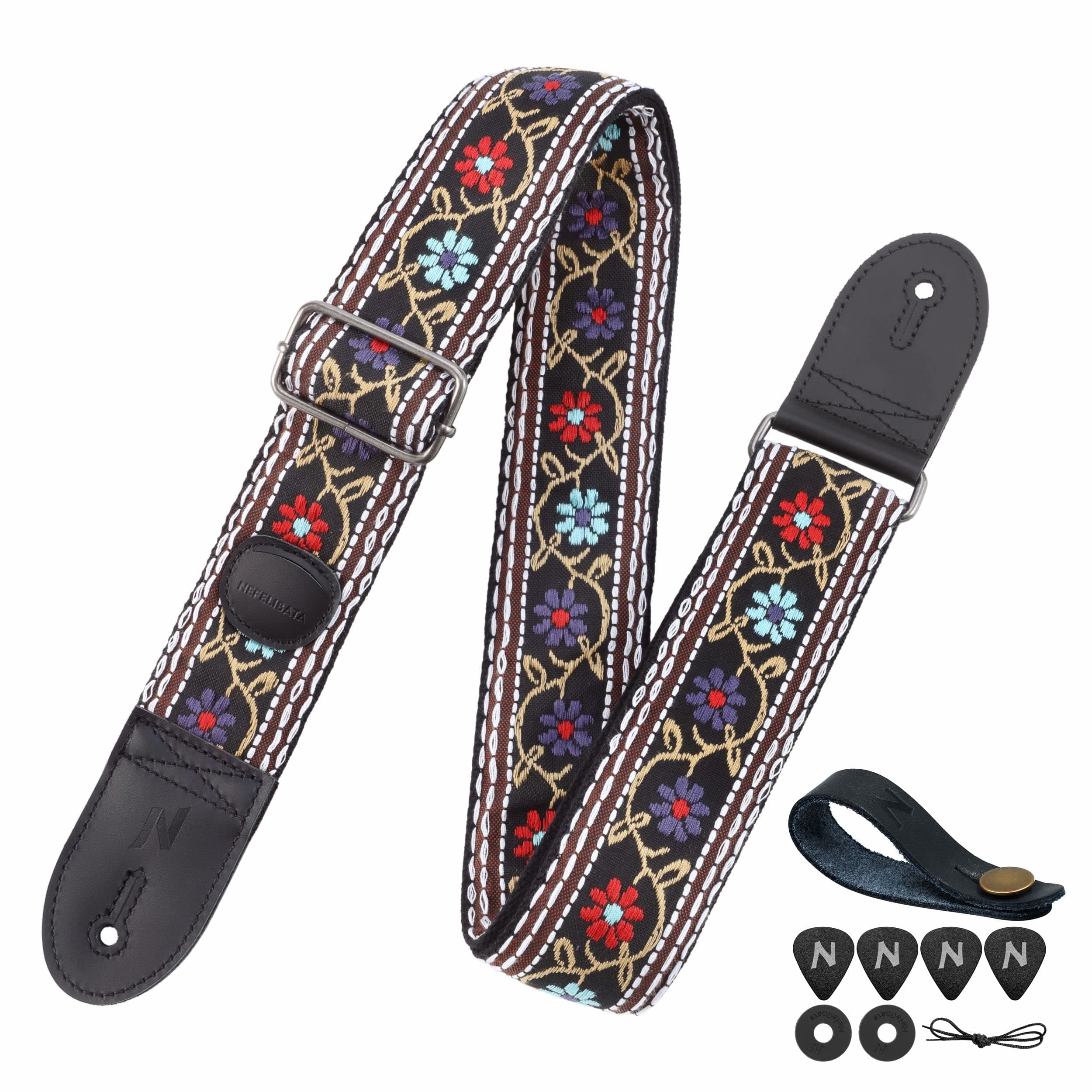 Nefelibata Guitar Strap with Pockets, 2 Inch Woven - for Bass, Electric, and Acoustic Guitars
