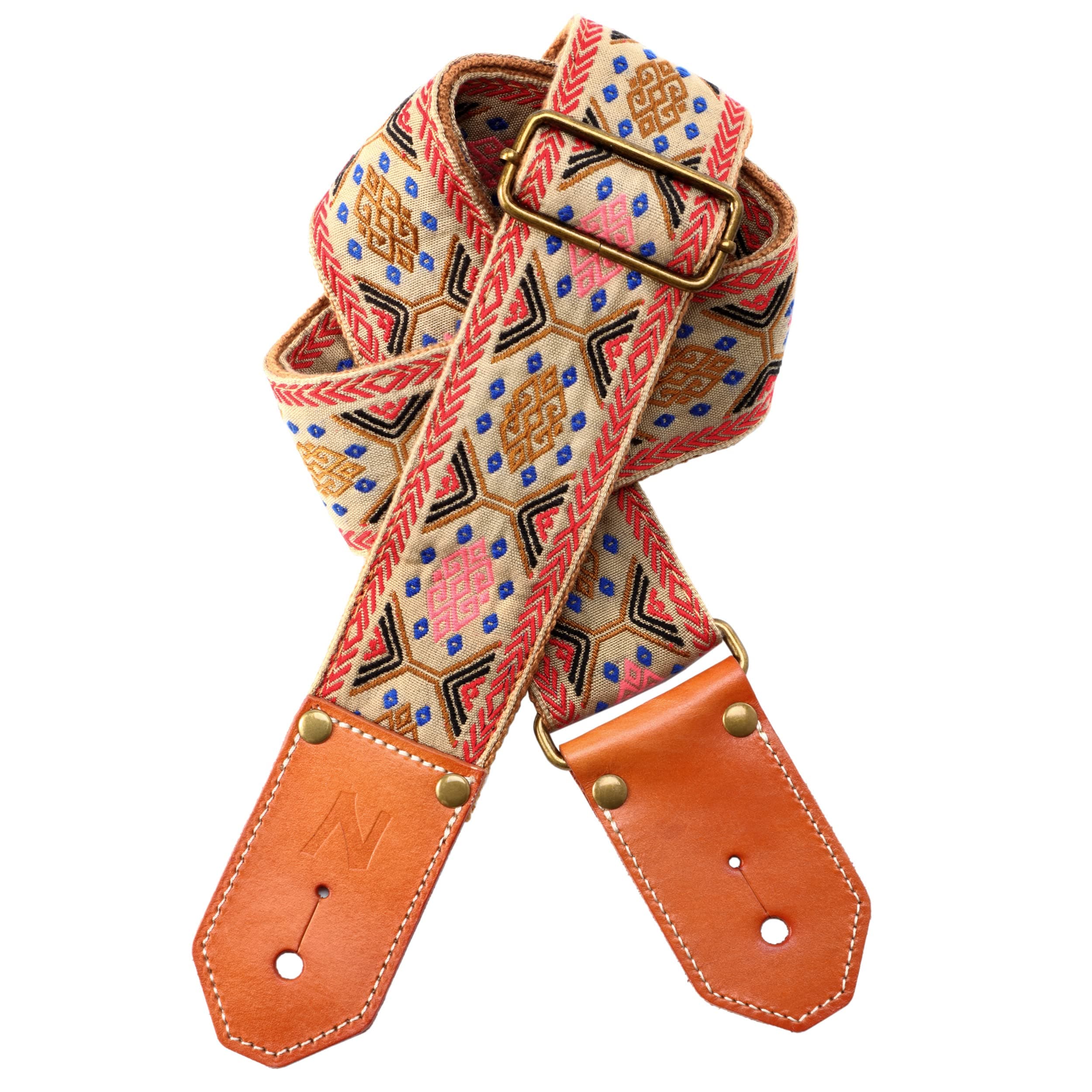 Nefelibata Cool Woven Guitar Strap - Cotton Strap with Leather Ends for Guitarists