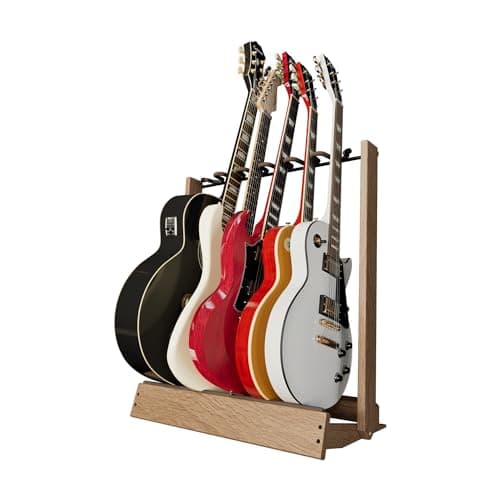USA-made Multi-Guitar Swing Stand, Hand-Welded Steel & Black Walnut Padded Holders — Oak