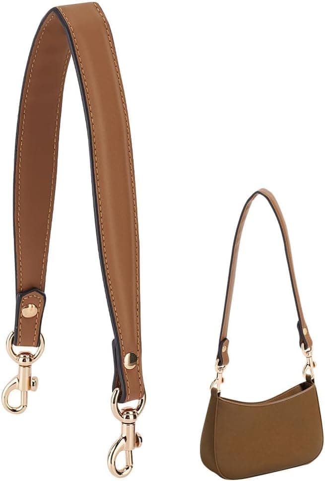 PandaHall Genuine Leather 20 Inch 1 Inch Wide Brown Purse Strap with Golden Buckles