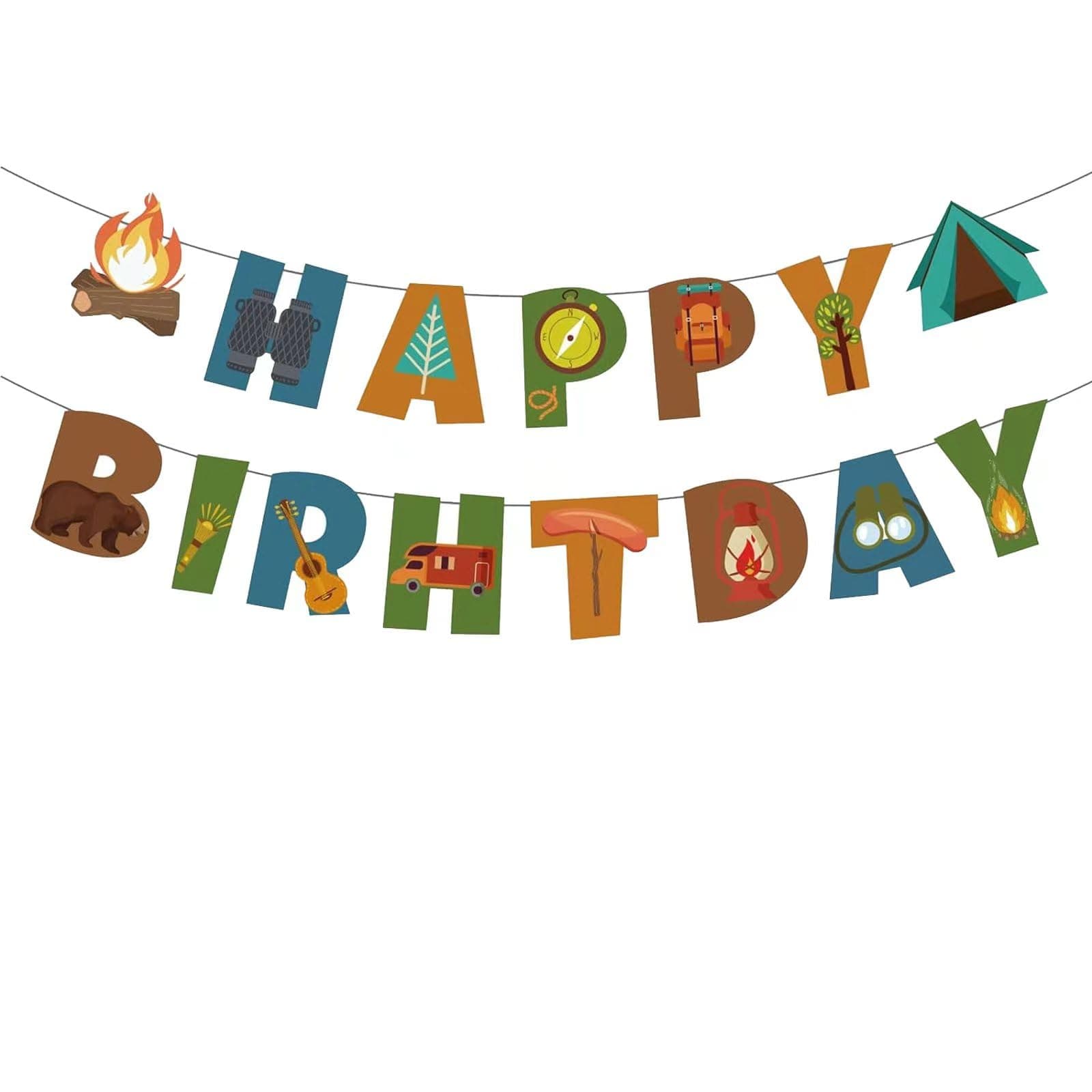 Happy Birthday Camping Banner for Party Decorations