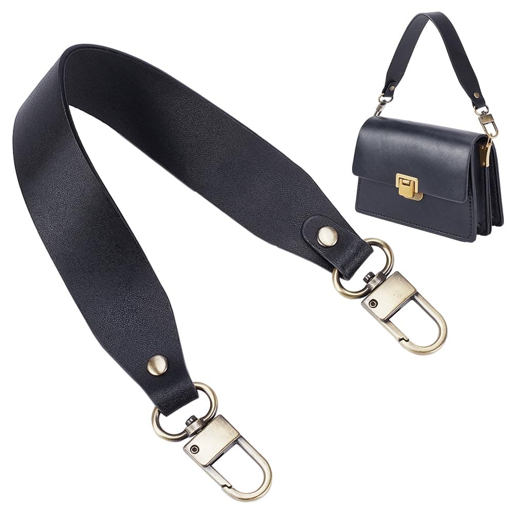 PH PandaHall Genuine Leather 1.2 Inch Wide Purse Strap with Antique Bronze Buckles, 14.5 Inch Long
