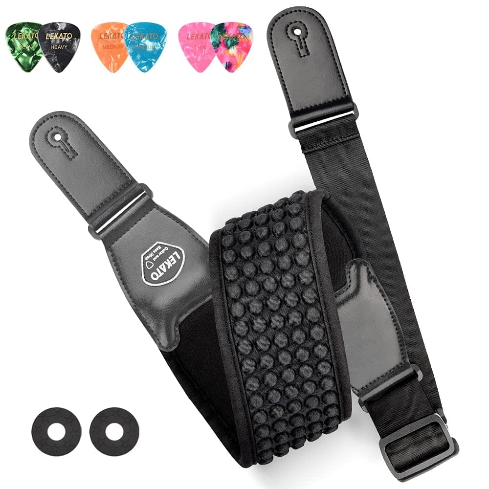 LEKATO Electric Guitar Bass Straps 3.5" Wide Padded Neoprene Pad Adjustable 45-55" with Locks