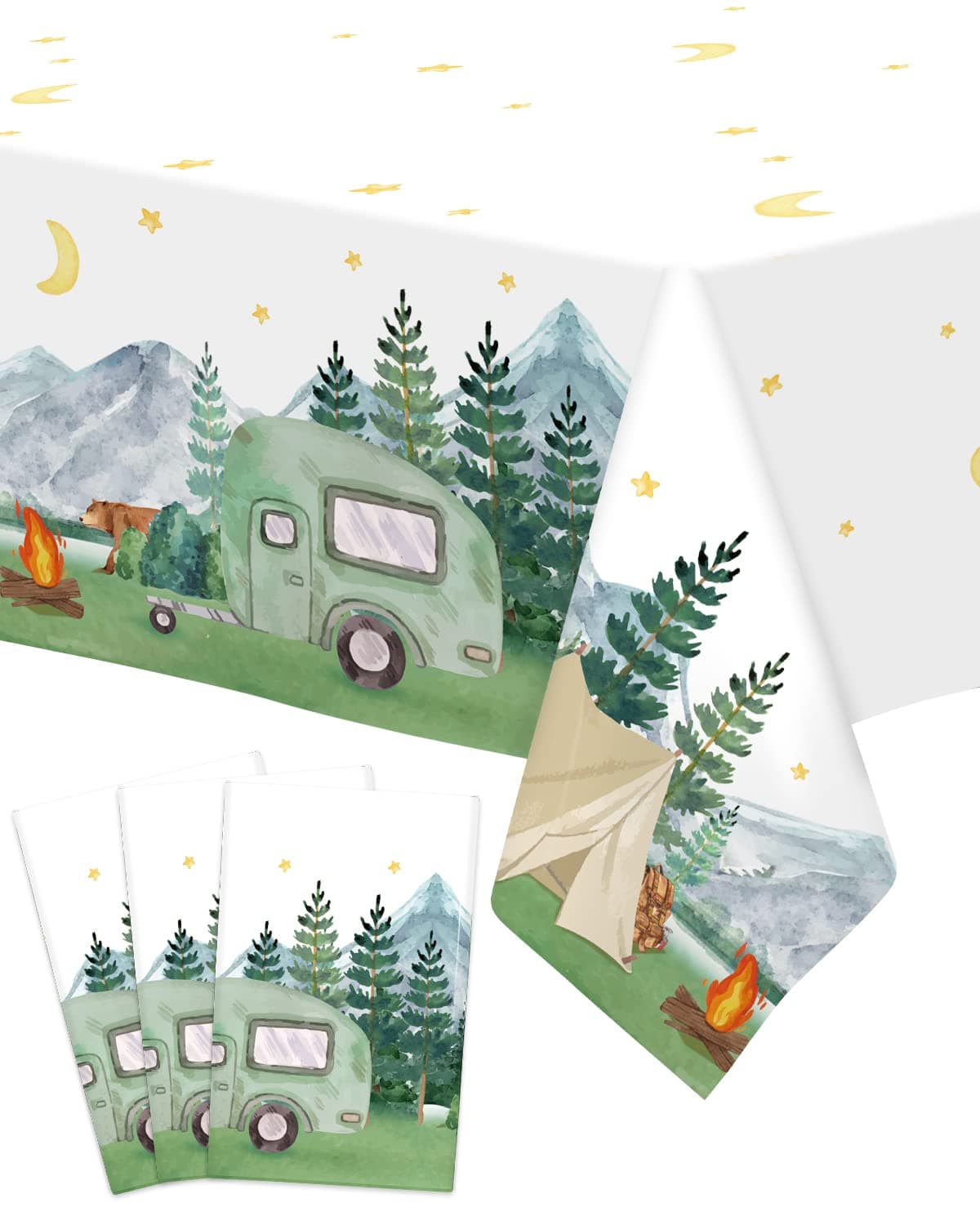 Camping Birthday Decorations Table Cover Set for Kids