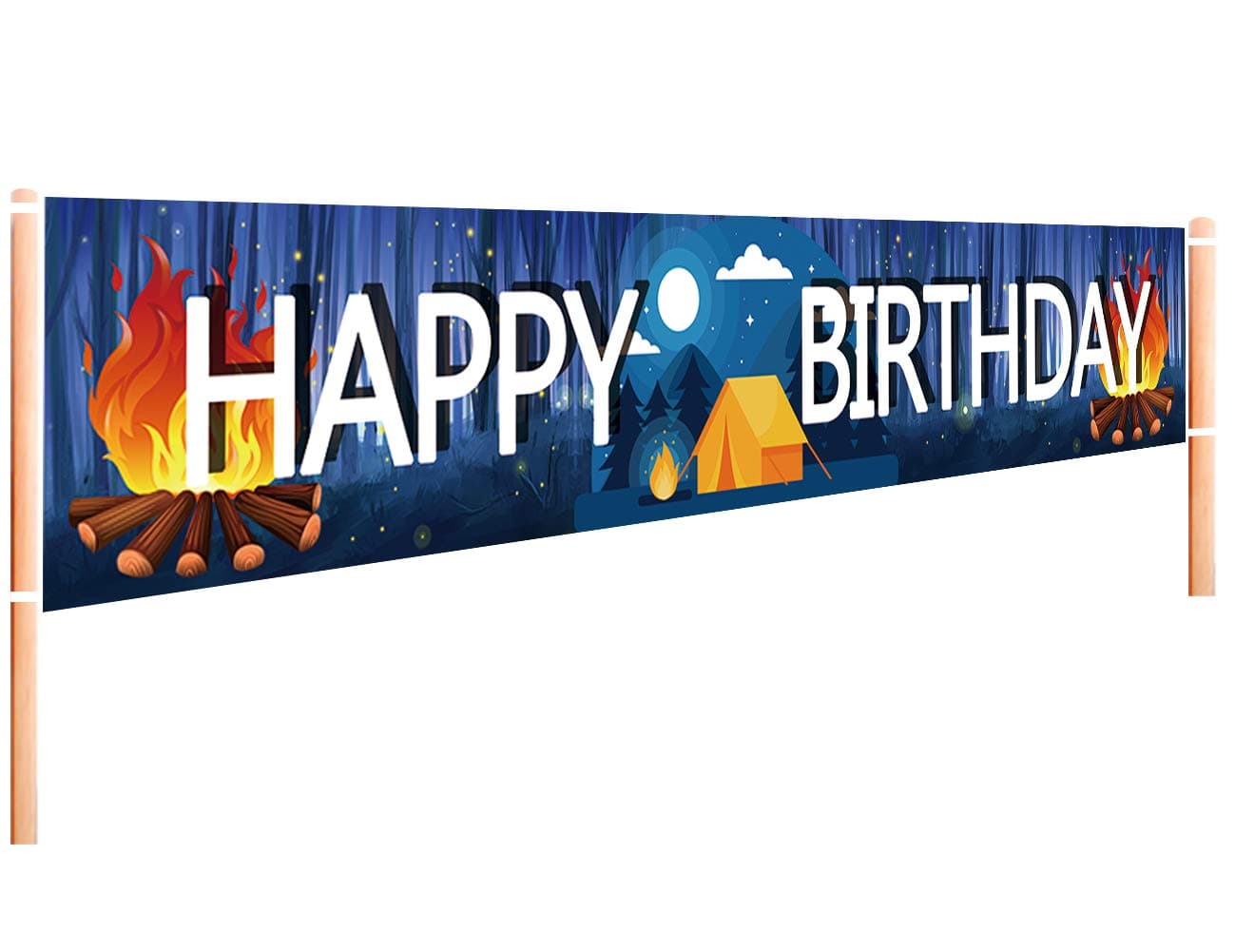 Happy Birthday Camping Banner | Camping Party Supplies Decorations - 9.8 x 1.6FT