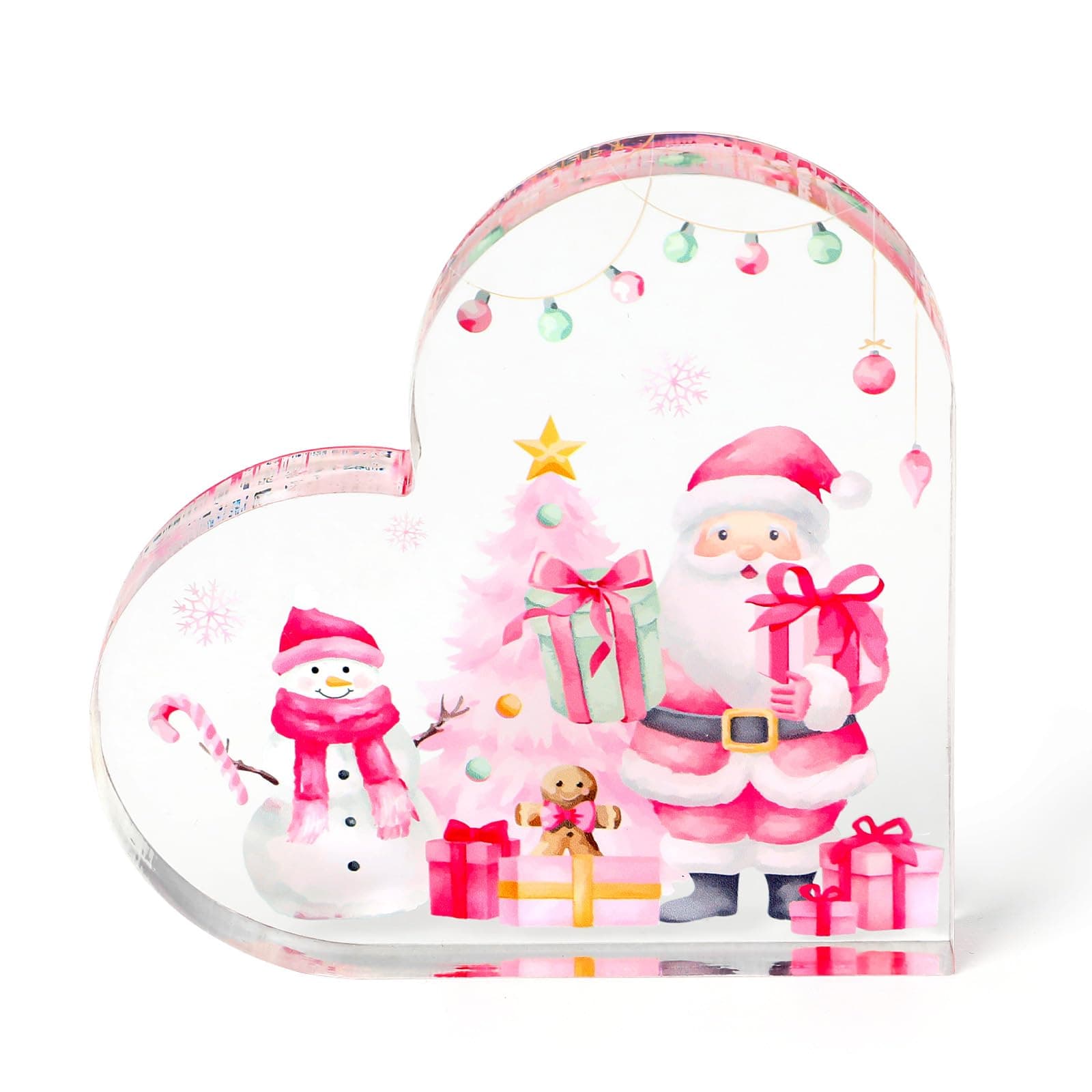 Pink Christmas Gifts for Women: Acrylic Plaque and Santa Paperweight for Coworkers