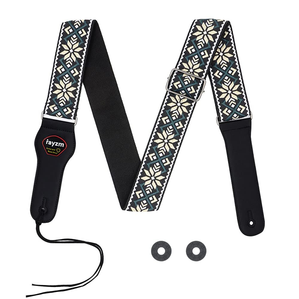 Embroidered Guitar Strap with Picks Pocket and Strap Blocks