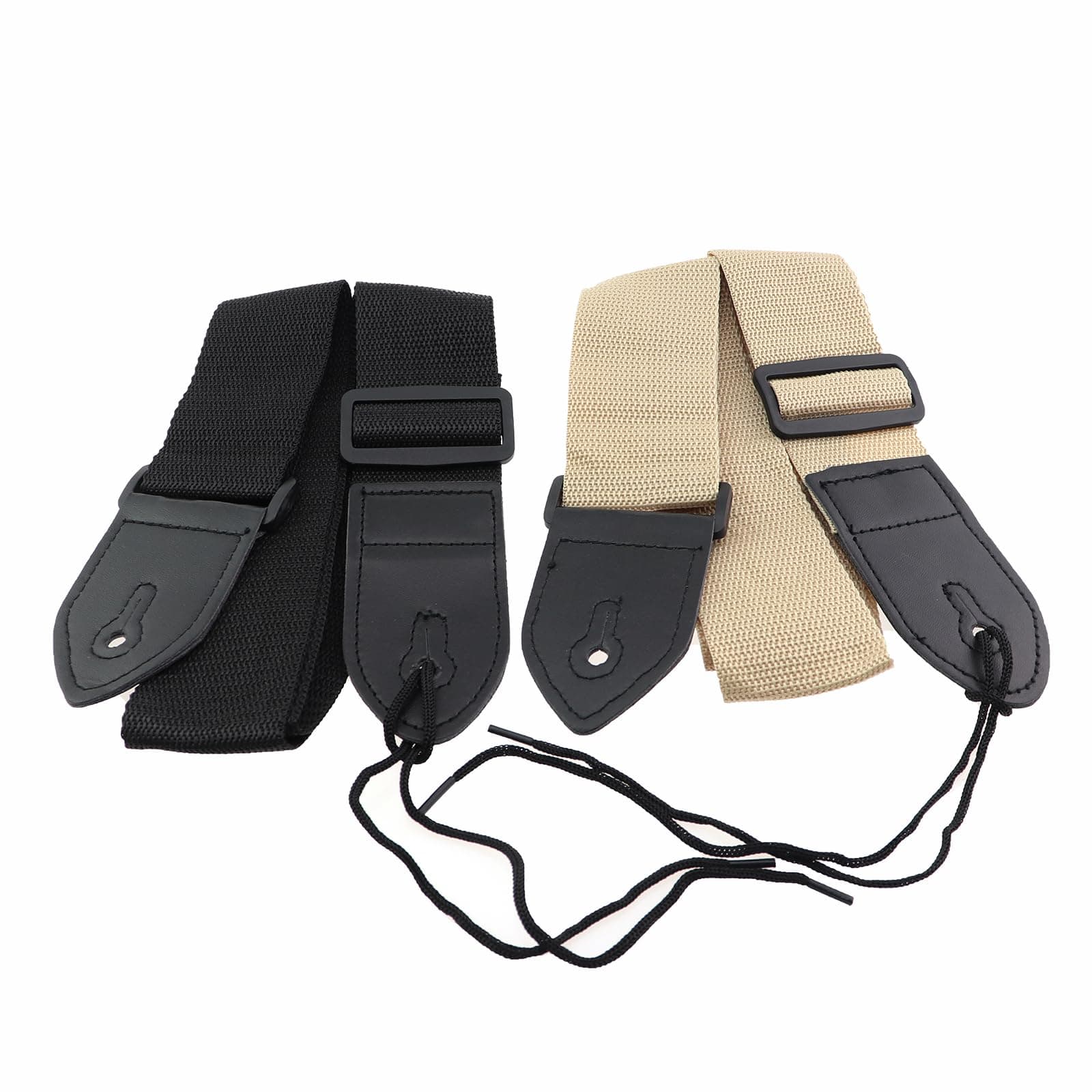 Black & Khaki 80-138cm Adjustable Guitar Strap, PP & Polyester, Buckle Style