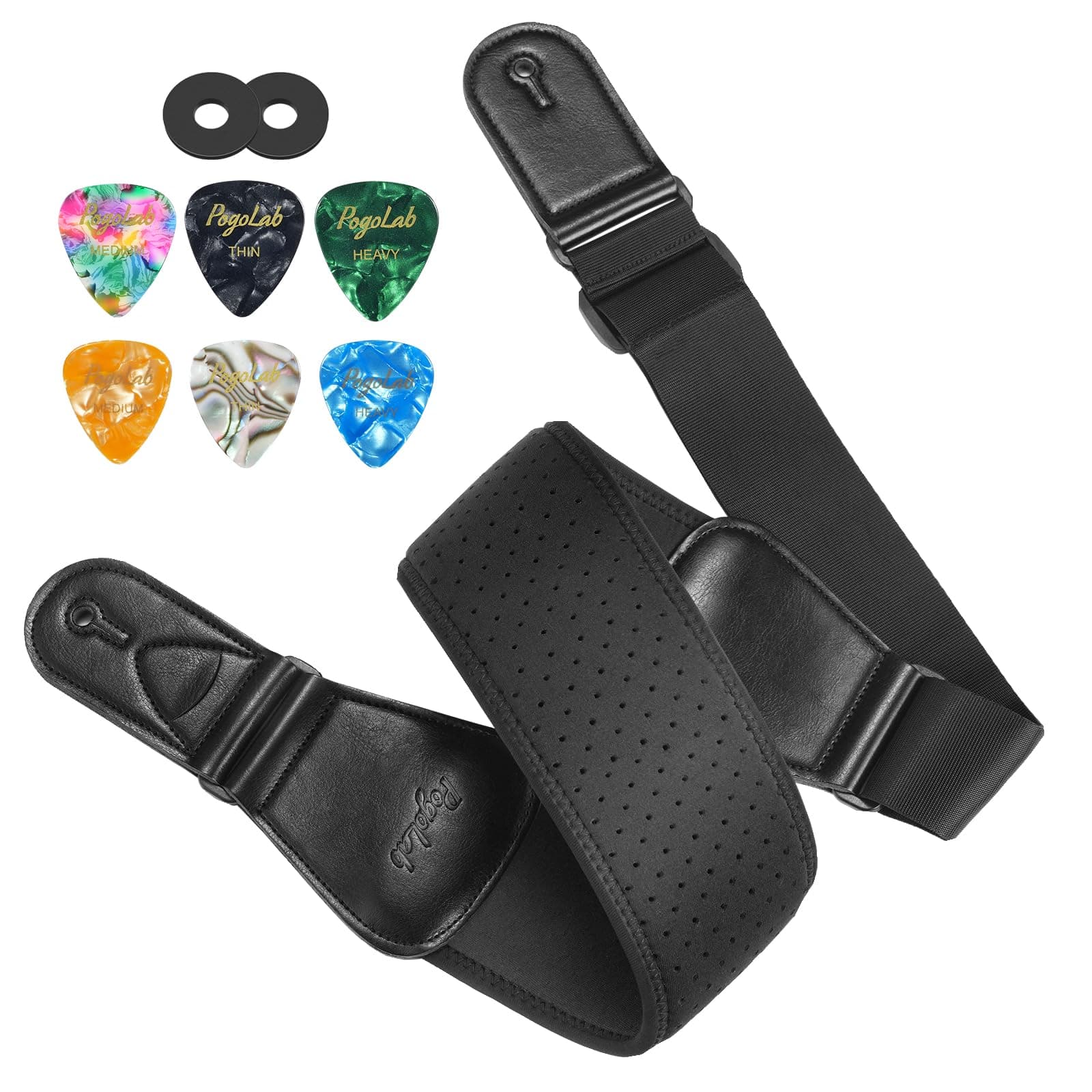 Electric Guitar & Bass Strap, Adjustable 44-54", Padded Pick Holder & Locks